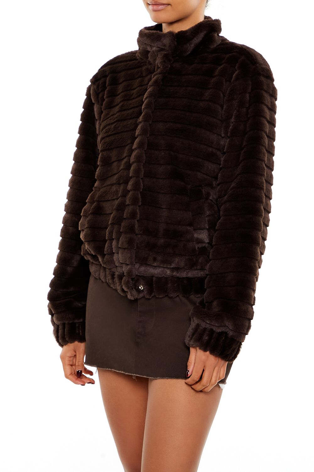  Forever 21 Quilted Faux Fur Bomber Jacket - walnut - Bonton