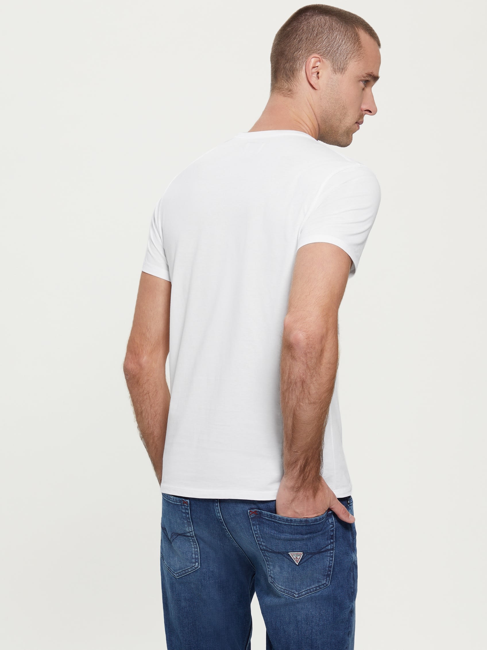  Guess Men's Embroidered Logo Tee - Pure White - Bonton