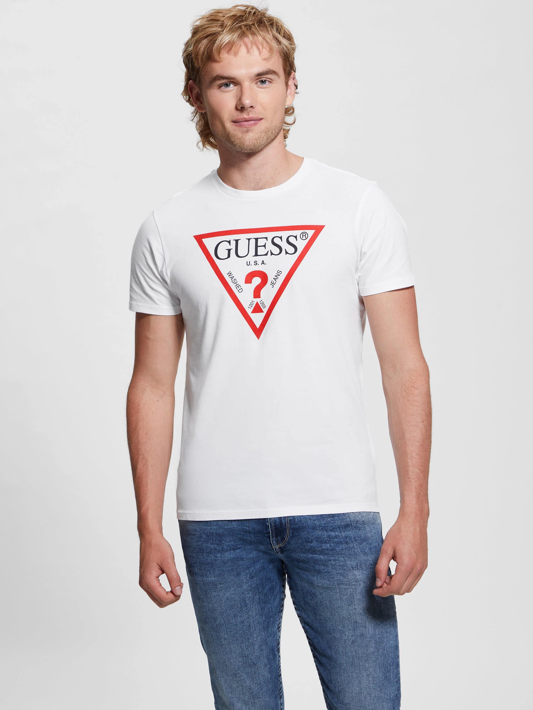  Guess Men's Classic Logo Icon Tee - Pure White - Bonton