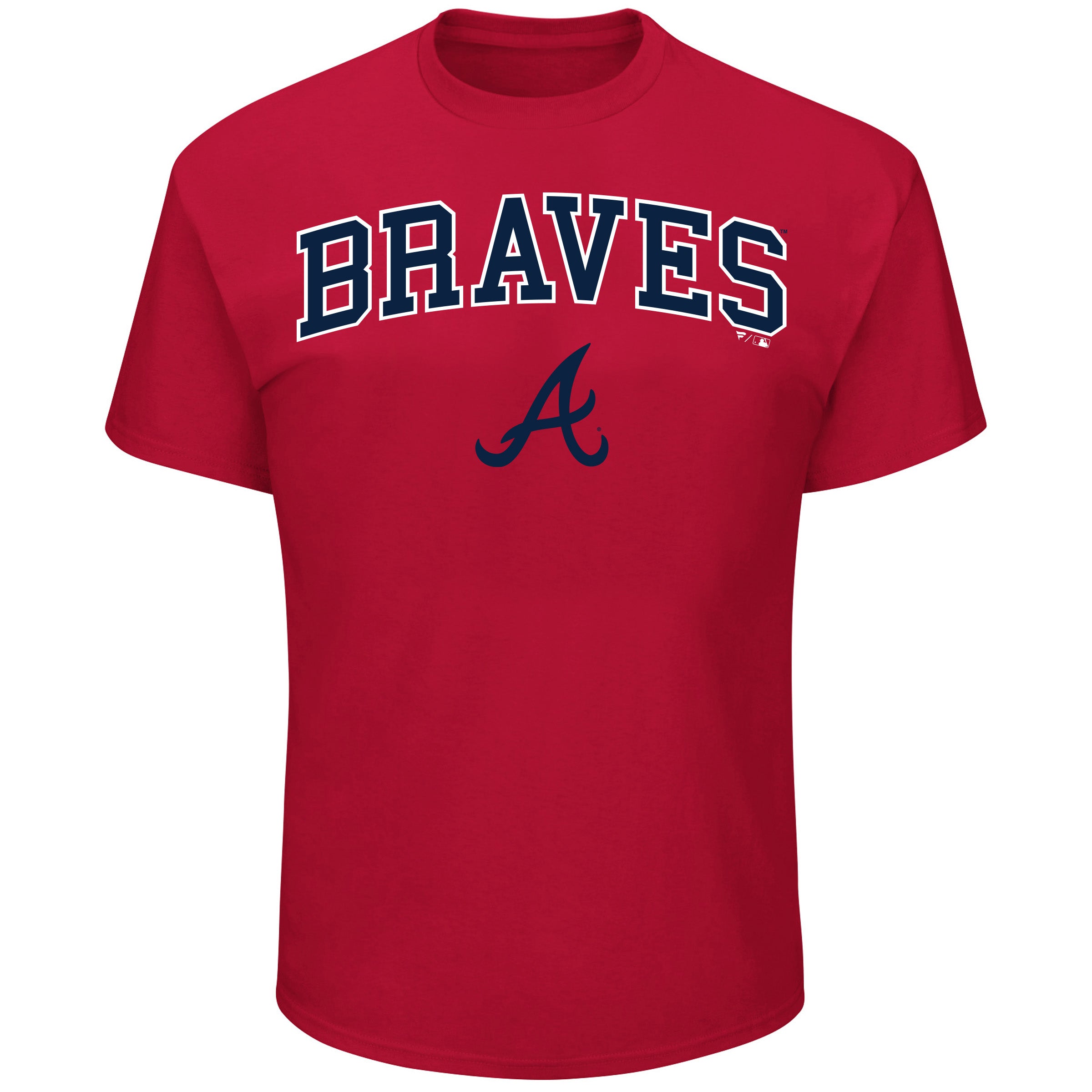  Majestic Mens Big And Tall Team Logo Short Sleeve Arch Logo Tee Shirt - Atlanta Braves - Red - Bonton