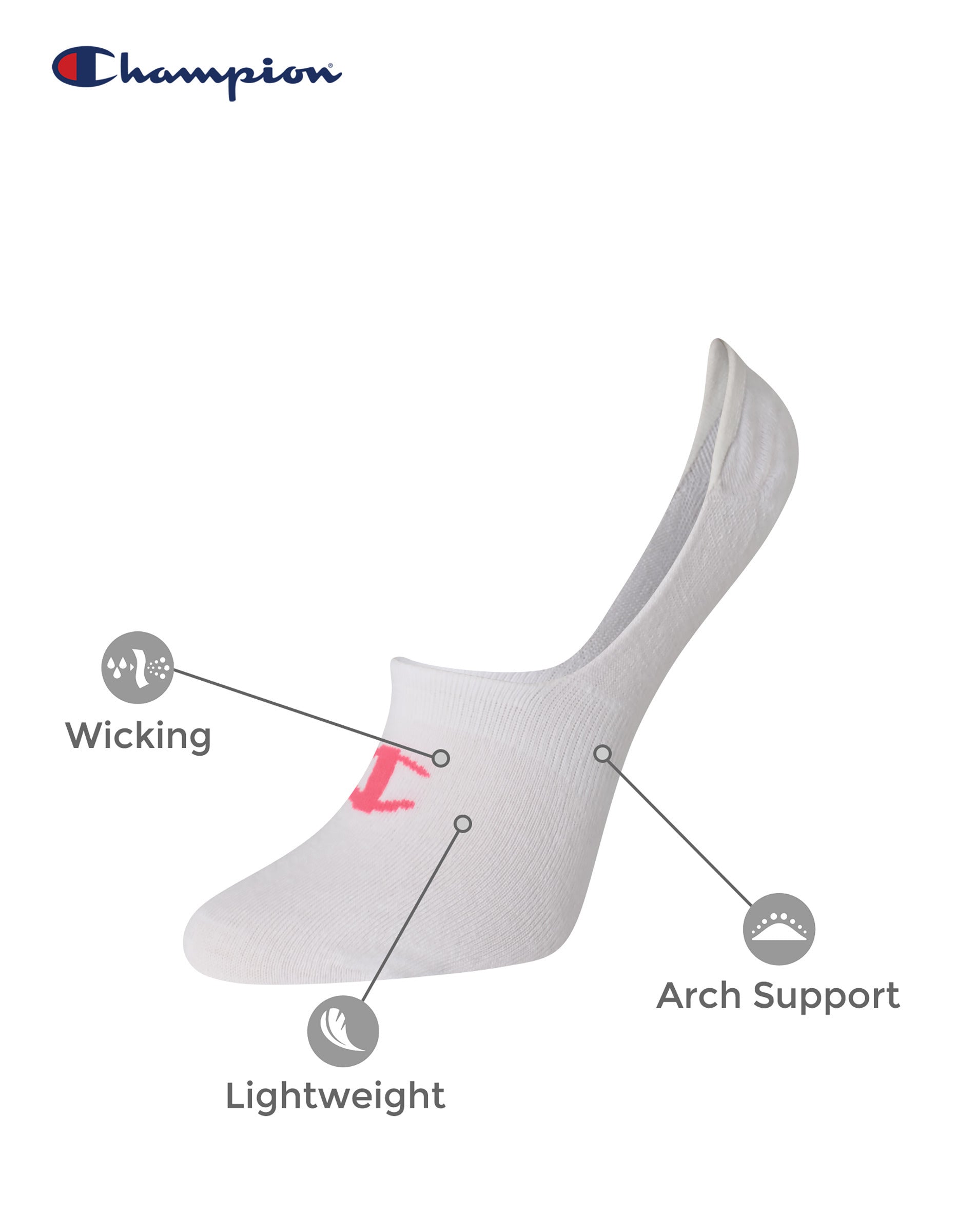  Champion Champion Women's 6 Pack Invisible Liner Socks - White - Bonton