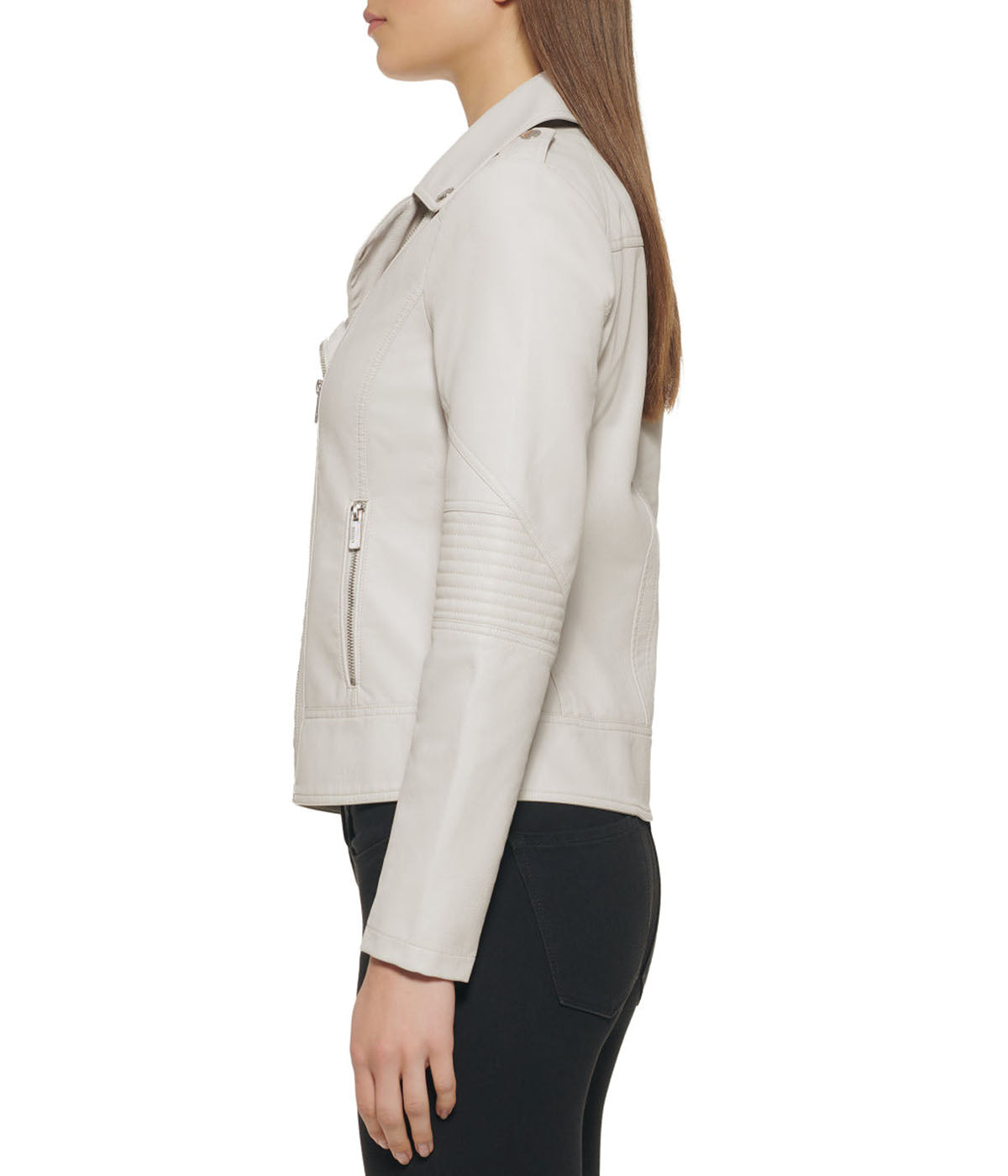  GUESS Faux Leather Asymmetrical Moto Jacket Stone - Stone - Bonton