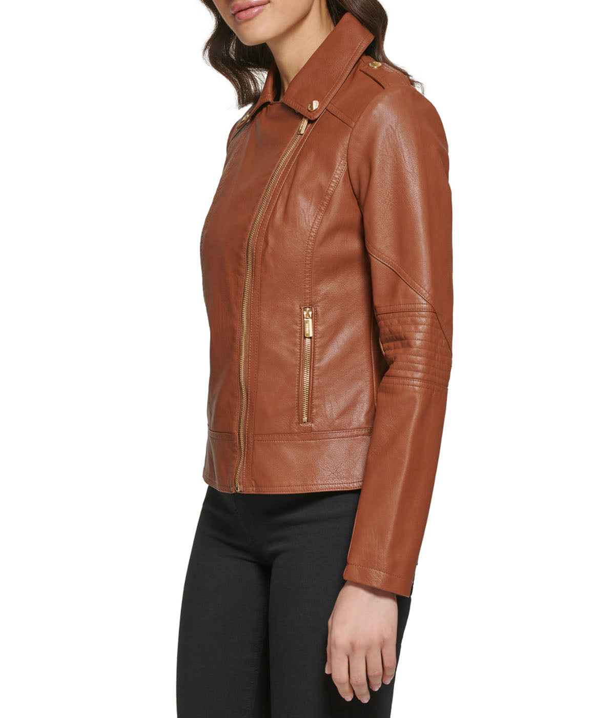  GUESS Faux Leather Asymmetrical Moto Jacket Cognac - Cognac - Bonton