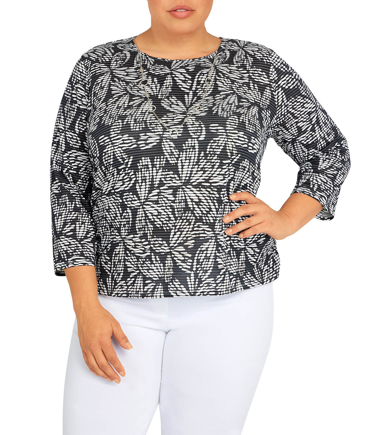  Alfred Dunner Plus Floral Jacquard Butterfly Necklace - Black - Bonton