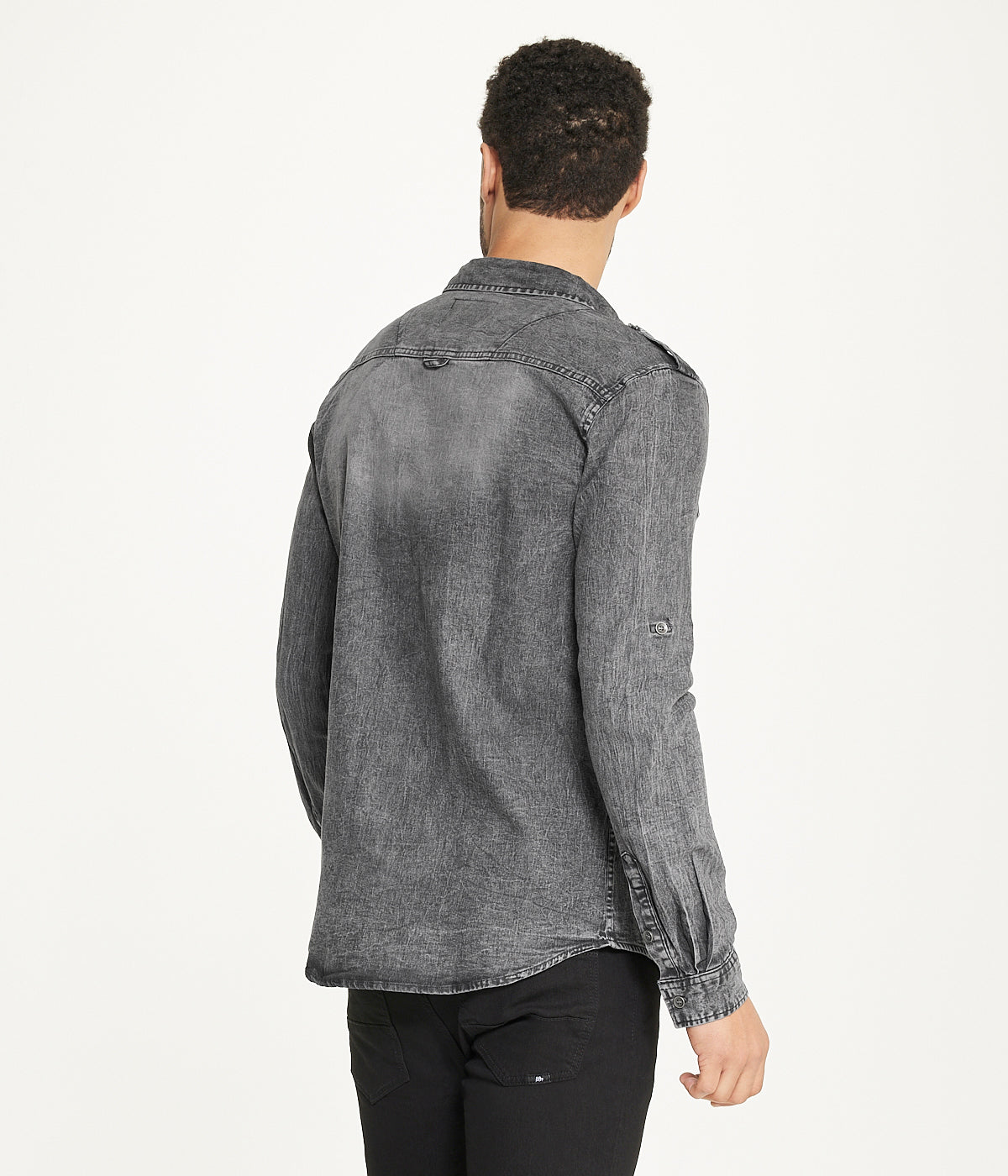  Brooklyn Laundry Men's Brooklyn Laundry Long Sleeve Stretch Denim Shirt - Black Wash - Bonton