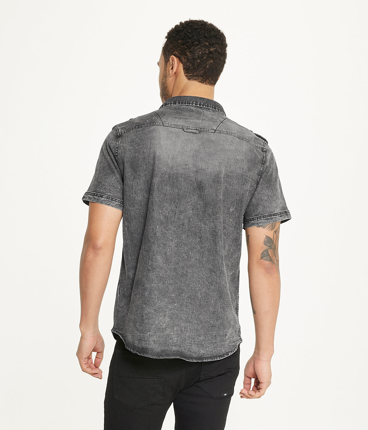  Brooklyn Laundry Brooklyn Laundry Men's Short Sleeve Stretch Denim Shirt - Black Wash - Bonton