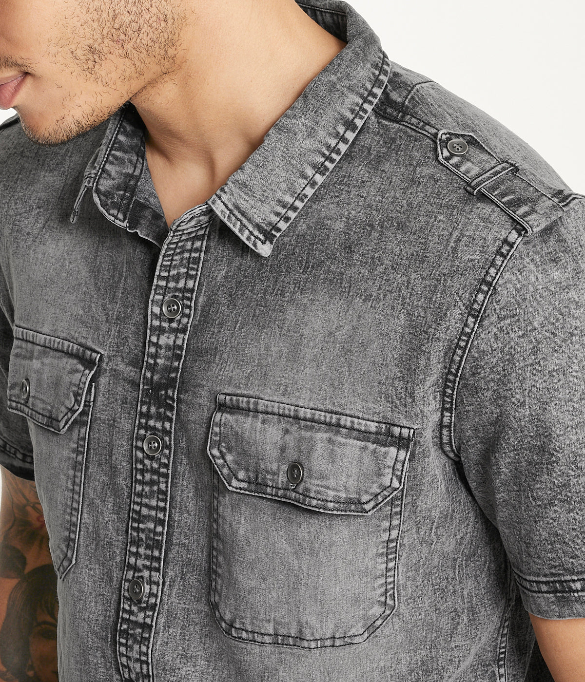  Brooklyn Laundry Brooklyn Laundry Men's Short Sleeve Stretch Denim Shirt 3 - Grey Acid - Bonton