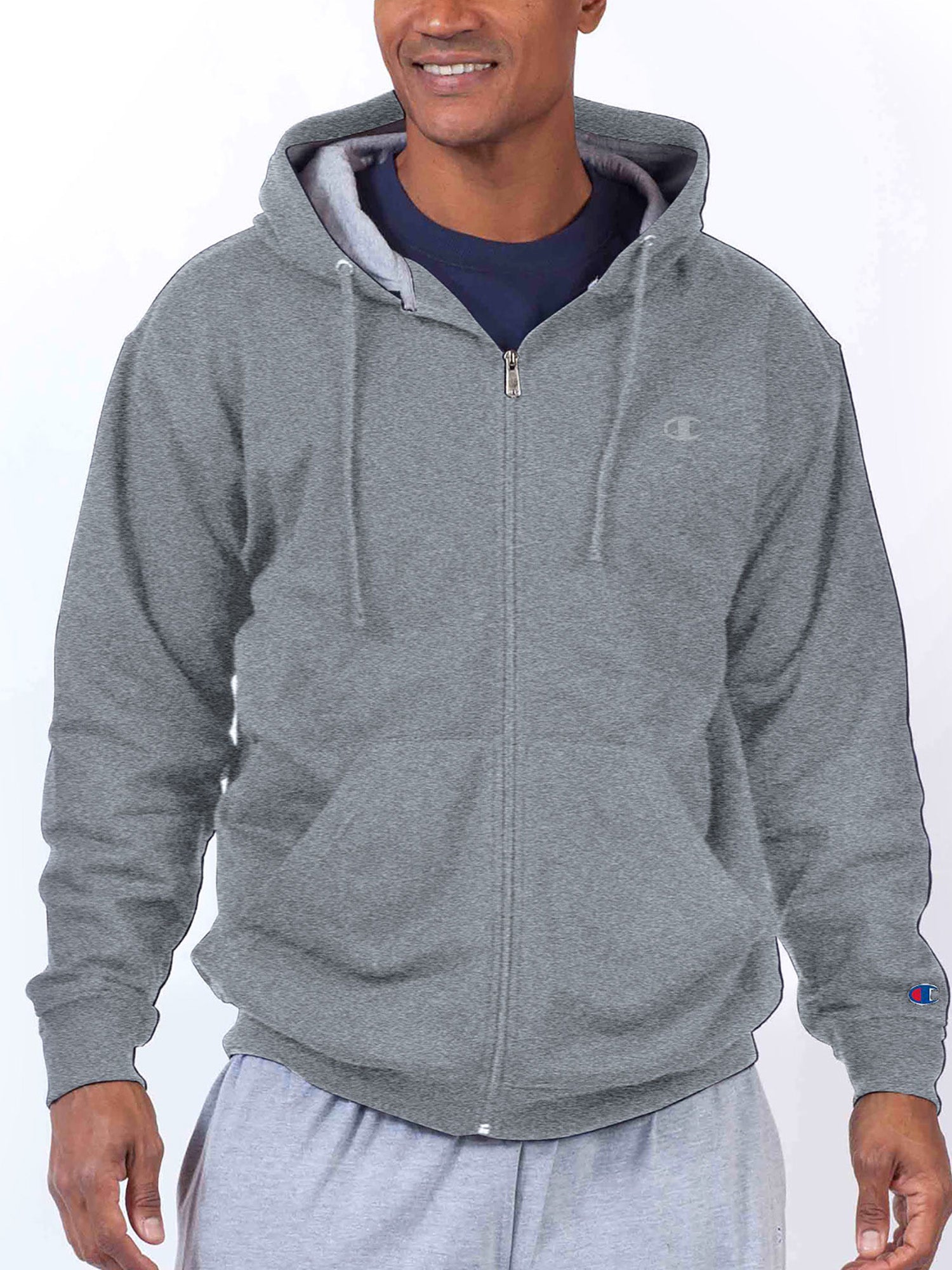  Champion Champion Big And Tall Men's Powerblend Fleece Full Zipper Hoodie Sweatshirt - Heather Grey - Bonton
