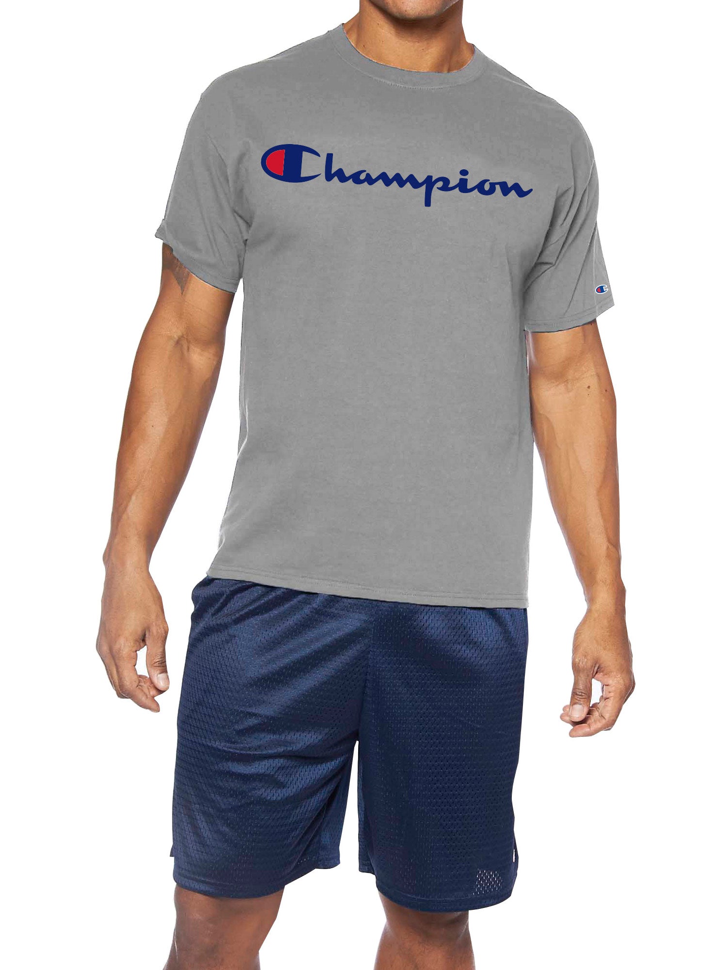  Champion Champion Big And Tall Men's 100% Cotton Short Sleeve Teeshirt - Heather Grey - Bonton
