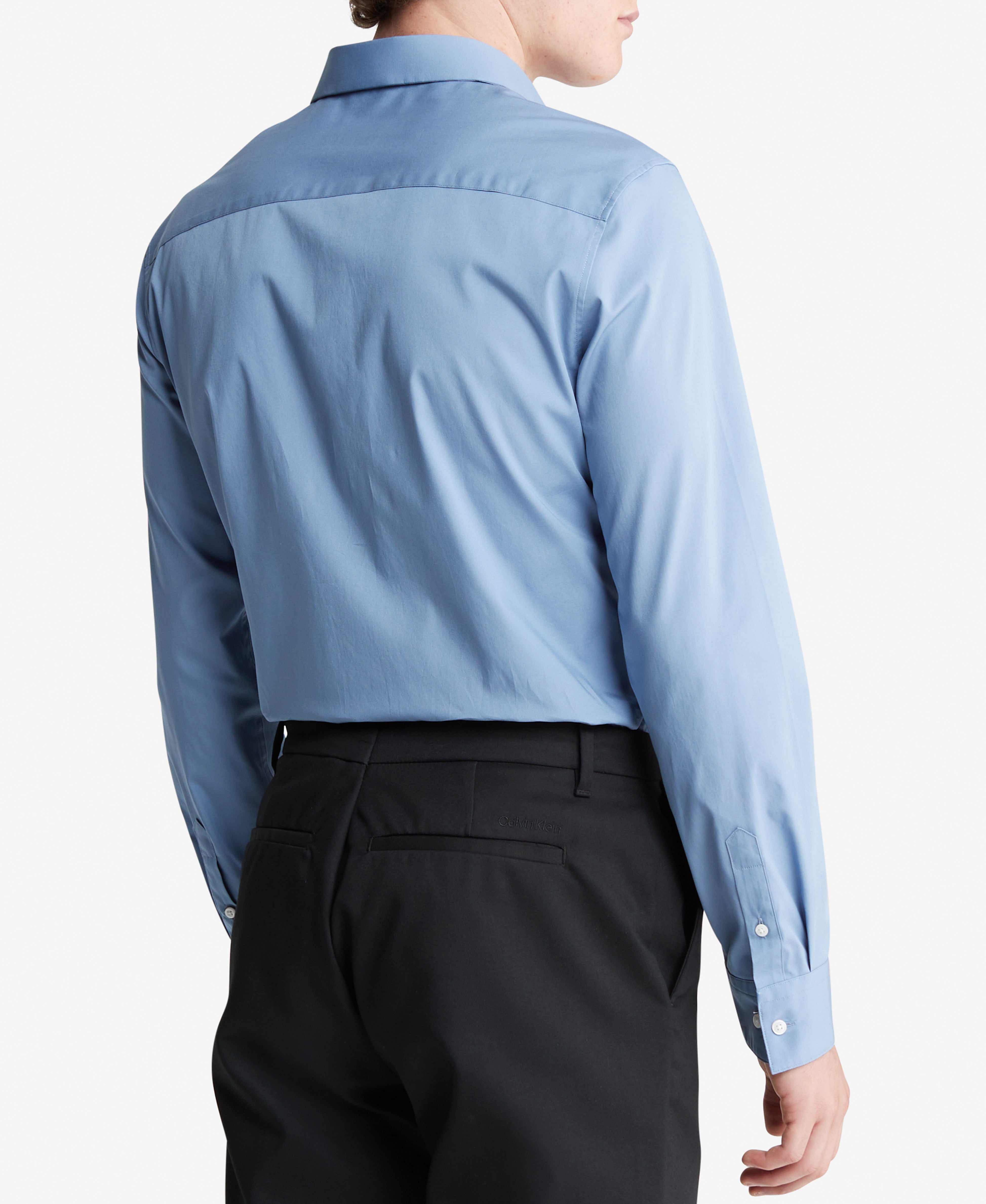  Calvin Klein Long Sleeve Solid Stretch Slim Woven Shirt Blue - Blue - Bonton