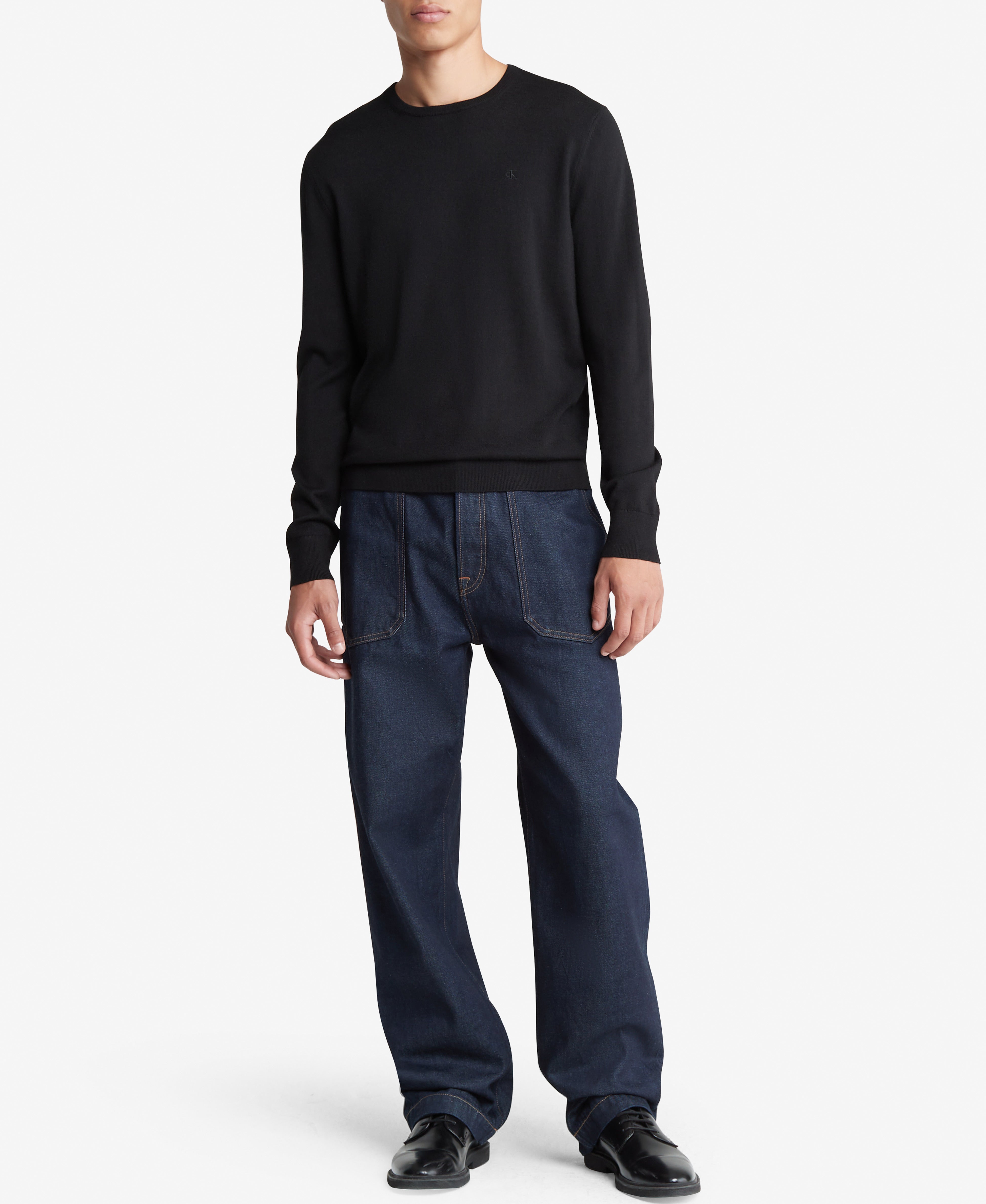  Calvin Klein Long Sleeve Solid Extrafine Merino Crew 14Gg Black - Black - Bonton