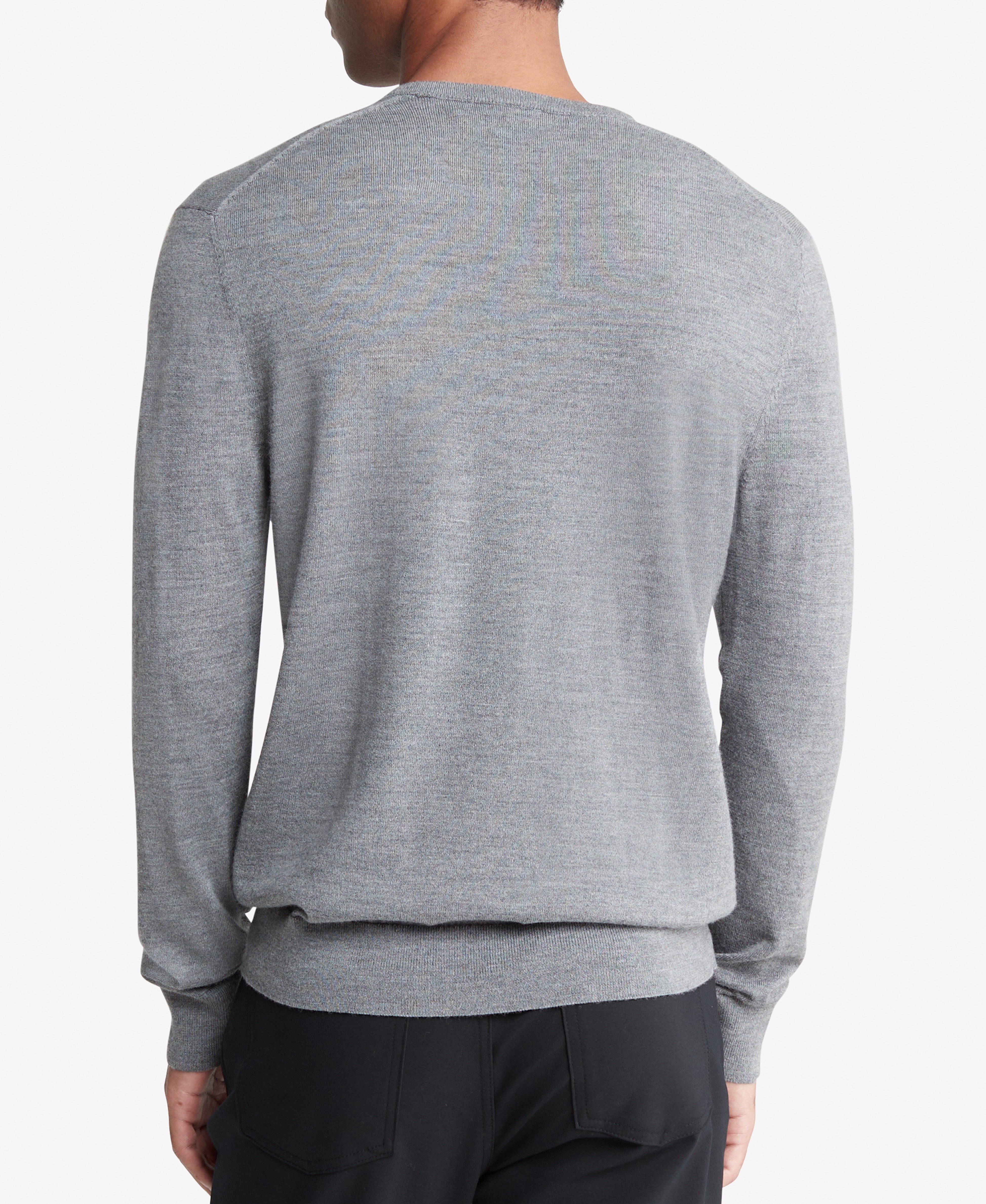  Calvin Klein Long Sleeve Solid Extrafine Merino Crew 14Gg Gray - Gray - Bonton