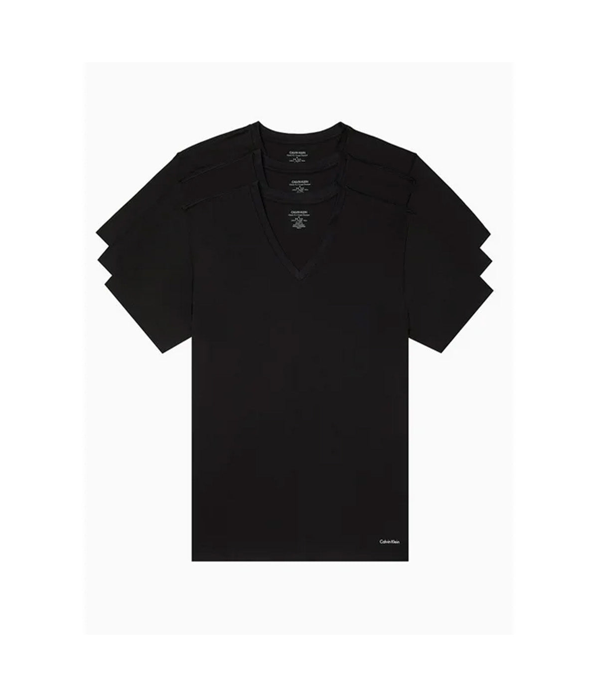  Calvin Klein Cotton Classics Short Sleeve V-Neck Classic Fit 3 Pack Tee - Black - Bonton