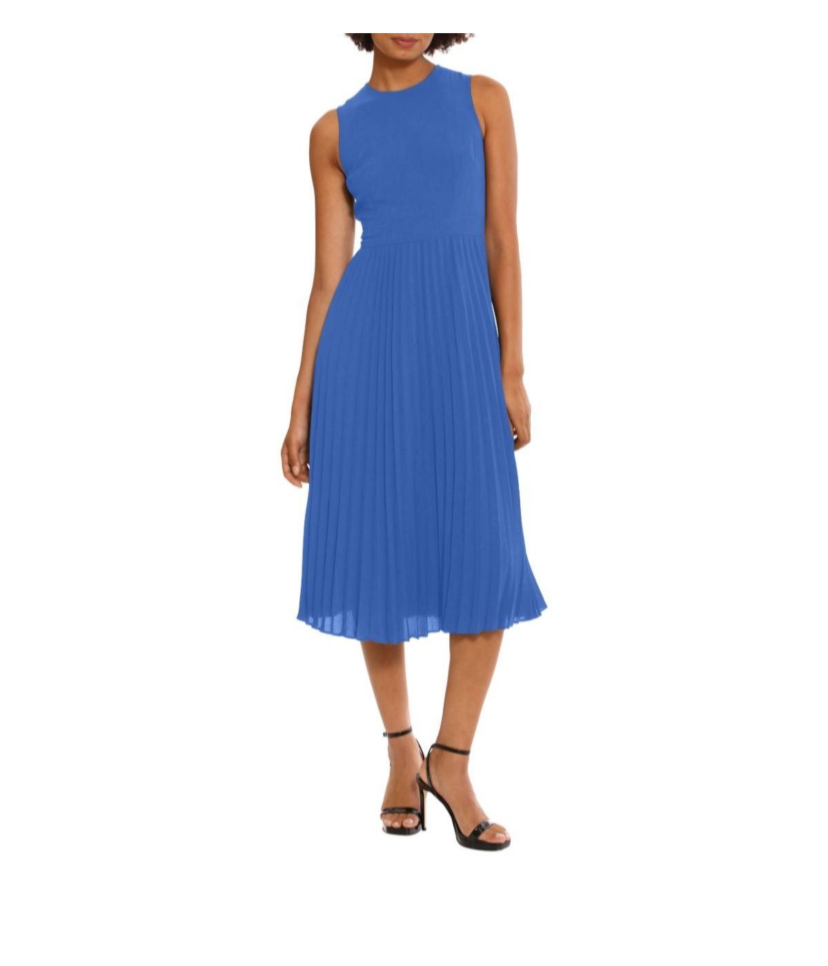  Donna Morgan Jewel Neck Sunburst Pleated Dress - Princess Blue - Bonton
