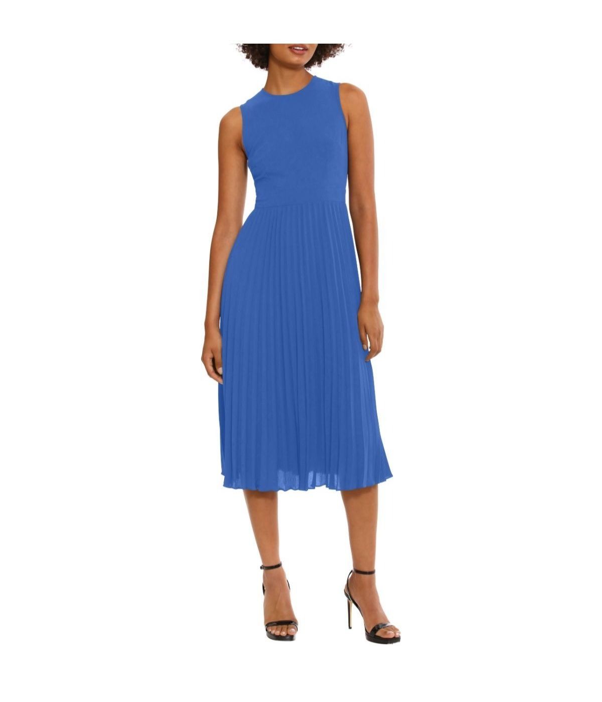  Donna Morgan Jewel Neck Sunburst Pleated Dress - Princess Blue - Bonton