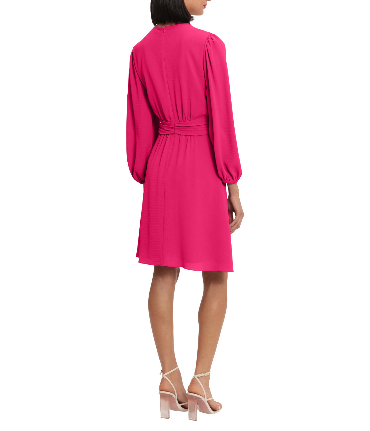  Donna Morgan Smocked Collar Long Sleeve Mini Dress - Pink Peacock - Bonton