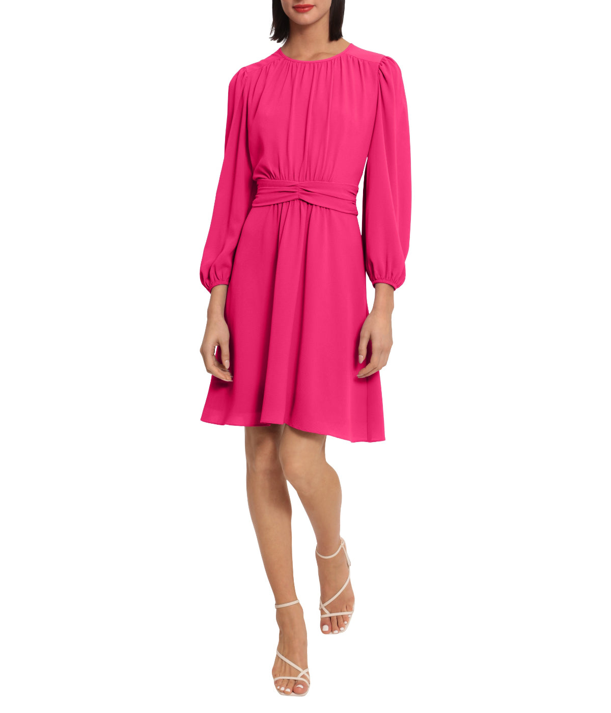  Donna Morgan Smocked Collar Long Sleeve Mini Dress - Pink Peacock - Bonton