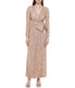  Eliza J Long Sleeve Surplice Wrap Sequin Gown With Bow Champagne - Champagne - Bonton