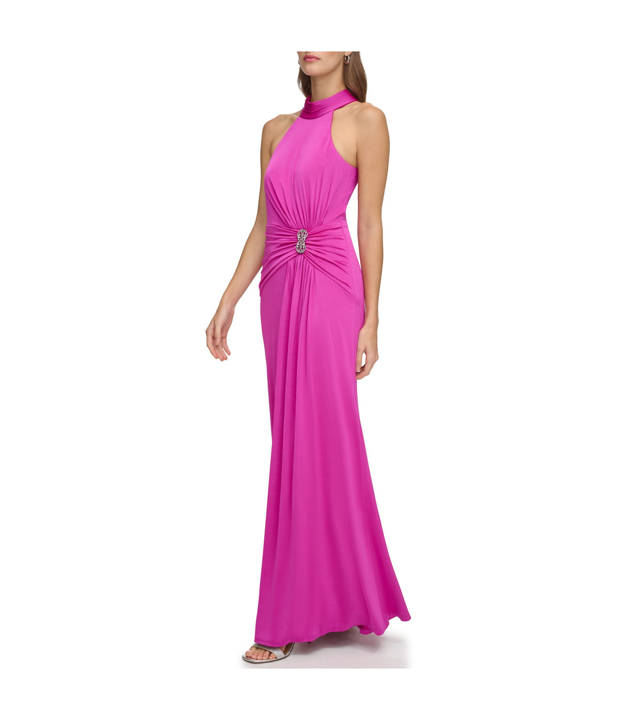  Eliza J Sleeves High Neck Gown With Drape Front Berry - Berry - Bonton