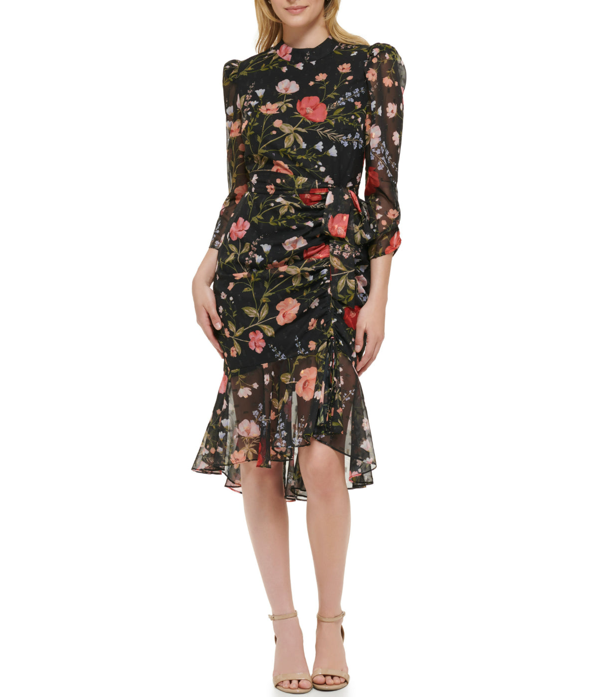  Eliza J Slim Ruched Sleeve Dress With Mock Neck Black - Black - Bonton