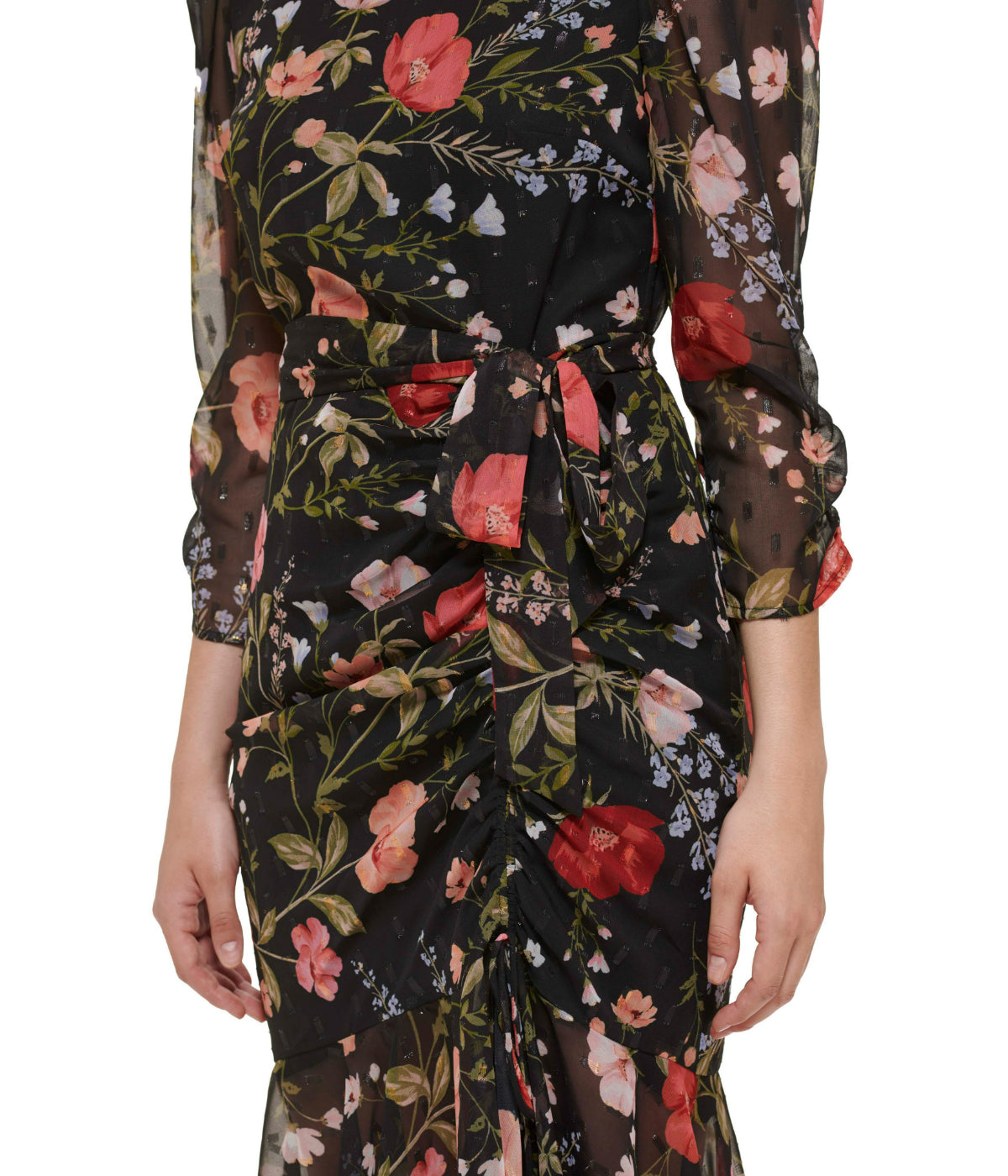  Eliza J Slim Ruched Sleeve Dress With Mock Neck Black - Black - Bonton