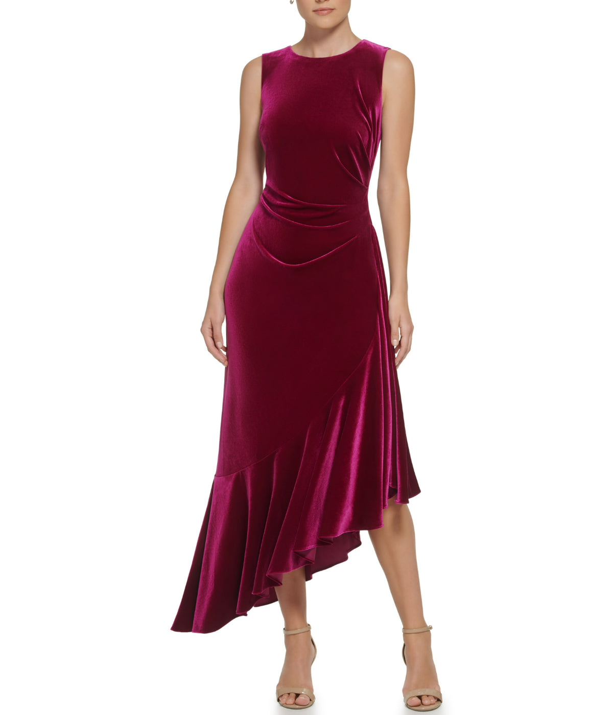  Eliza J Sleeveless Cocktail Midi W/ Ruffle Fuschia - Fuschia - Bonton