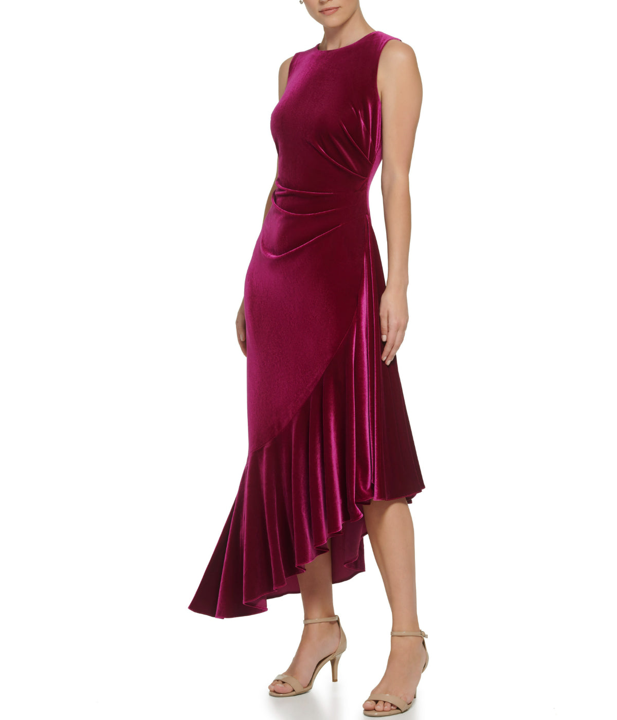  Eliza J Sleeveless Cocktail Midi W/ Ruffle Fuschia - Fuschia - Bonton
