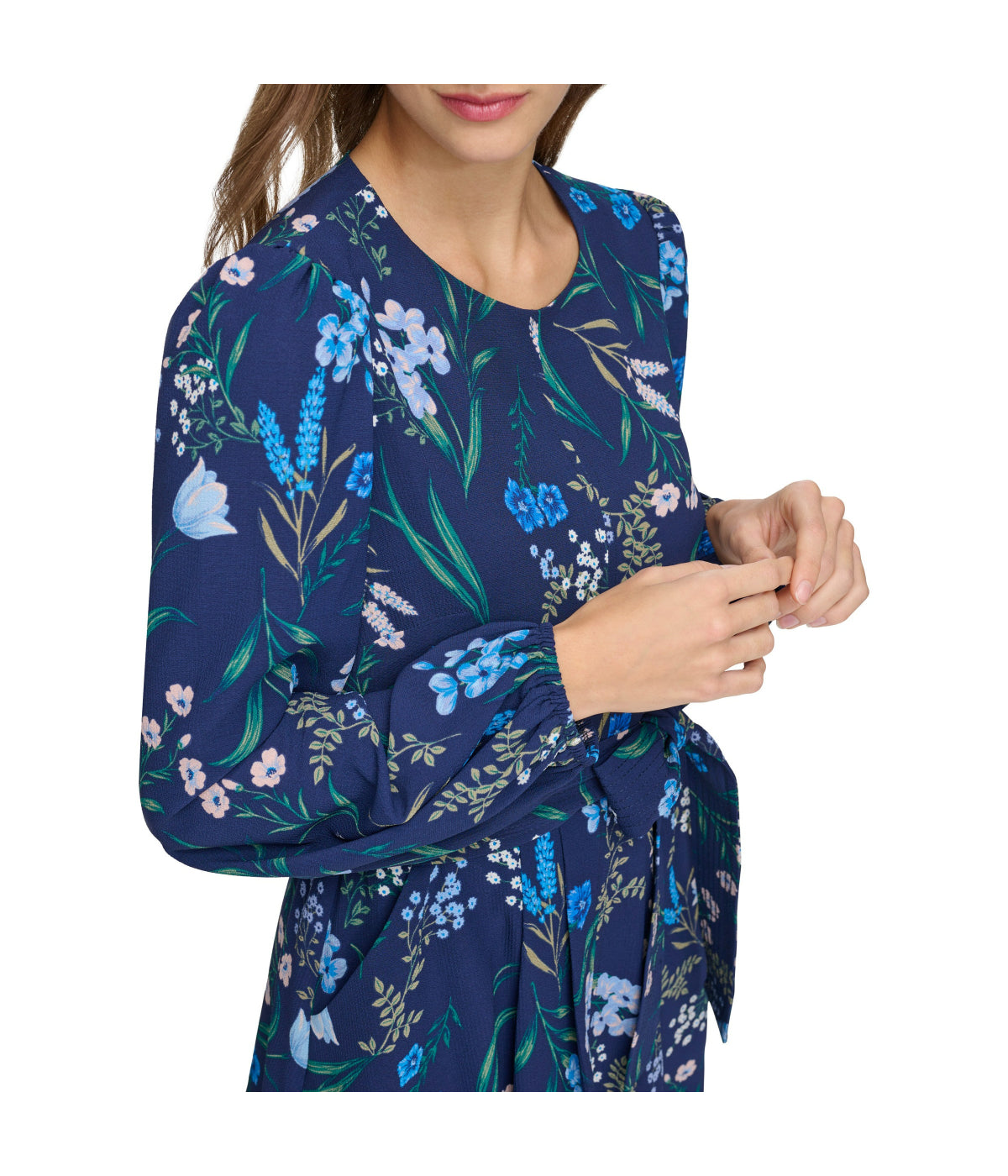  Eliza J Jewel Neck Long Sleeve Fit & Flare With Trapunto Belt Navy - Navy - Bonton