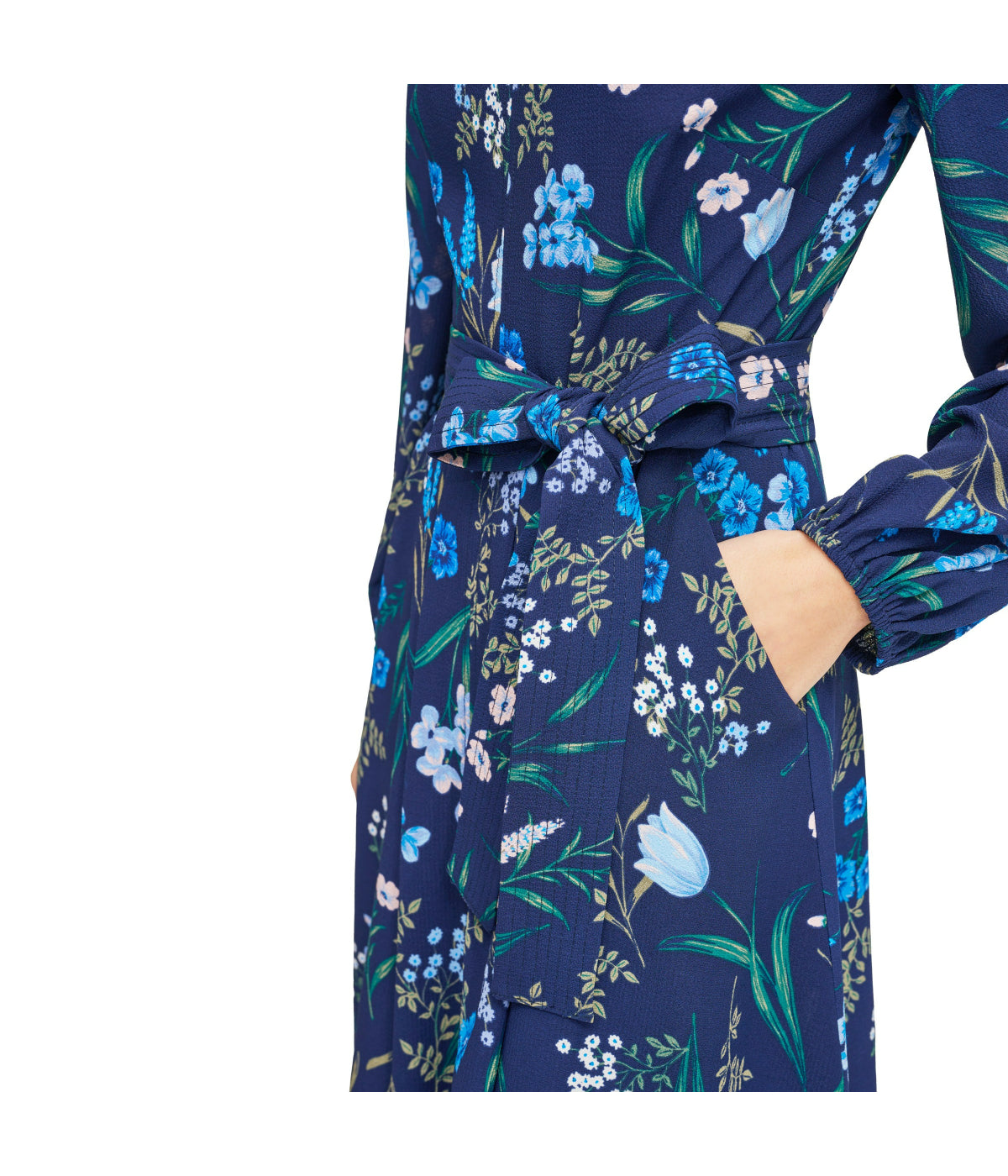  Eliza J Jewel Neck Long Sleeve Fit & Flare With Trapunto Belt Navy - Navy - Bonton