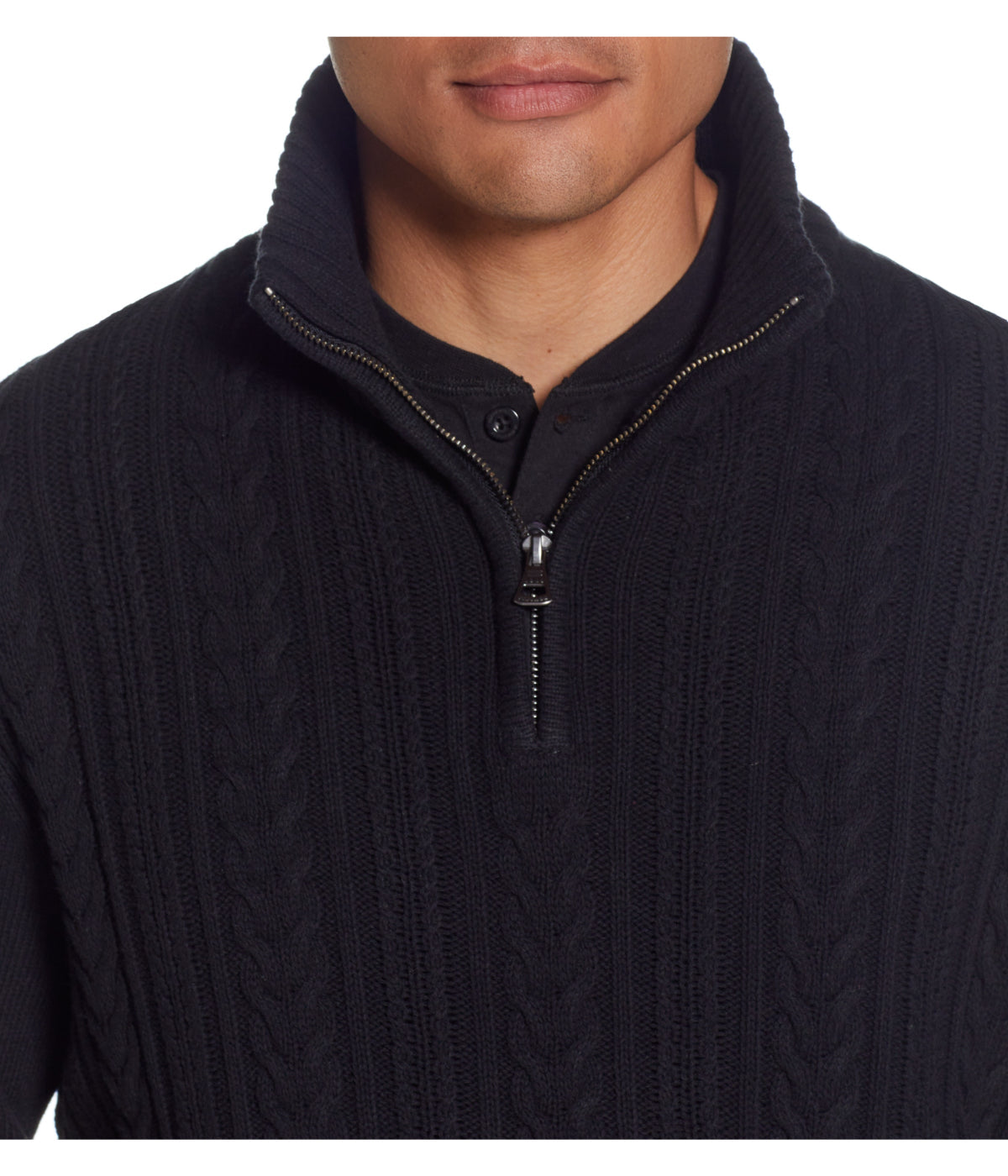  WEATHERPROOF VINTAGE Cable Knit Quarter Zip Sweater Black - Black - Bonton