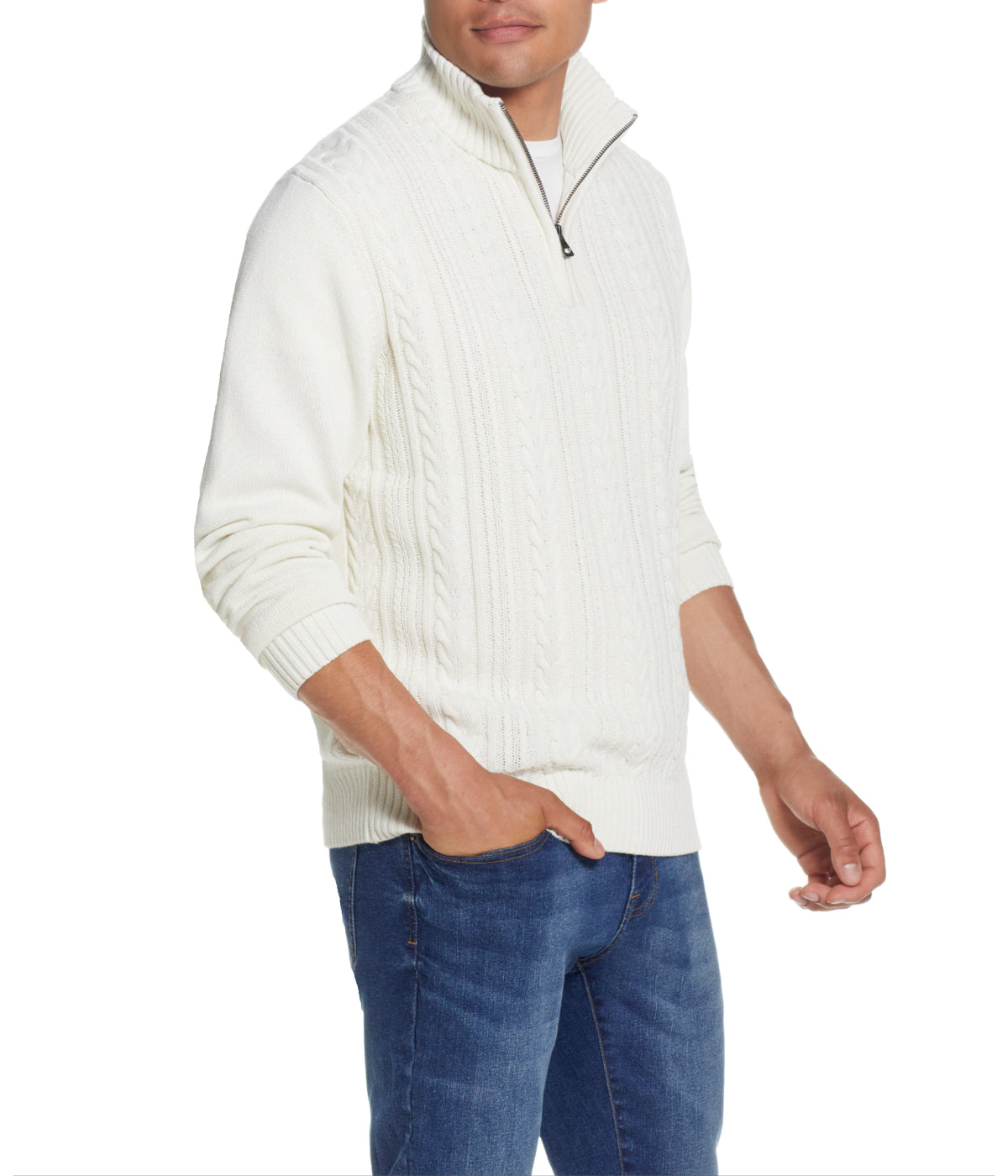  WEATHERPROOF VINTAGE Cable Knit Quarter Zip Sweater Ecru - Ecru - Bonton