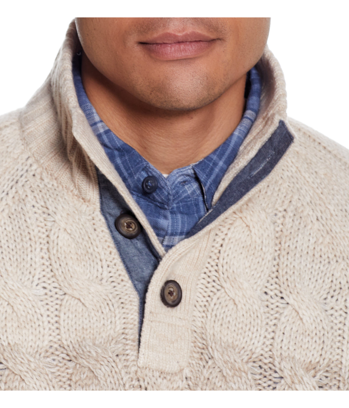  WEATHERPROOF VINTAGE Ombre Cable Button Mock Neck Sweater Beige Marl - Beige Marl - Bonton
