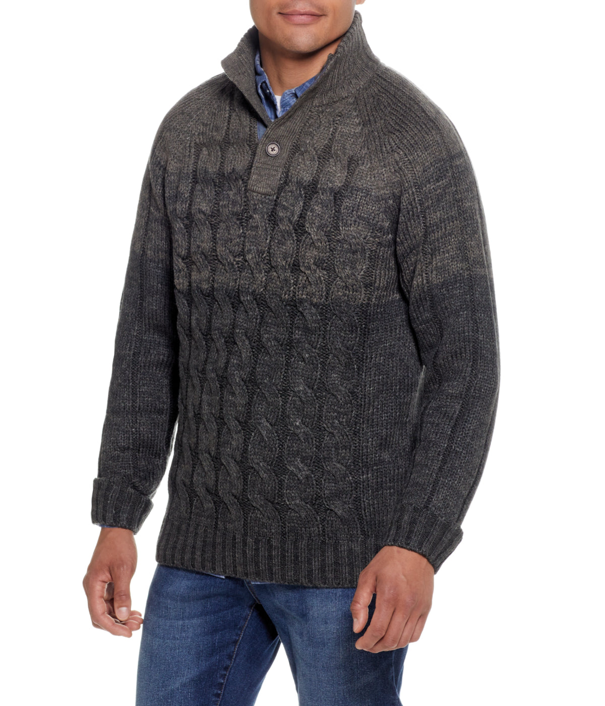  WEATHERPROOF VINTAGE Ombre Cable Button Mock Neck Sweater Camouflage Marl - Camouflage Marl - Bonton