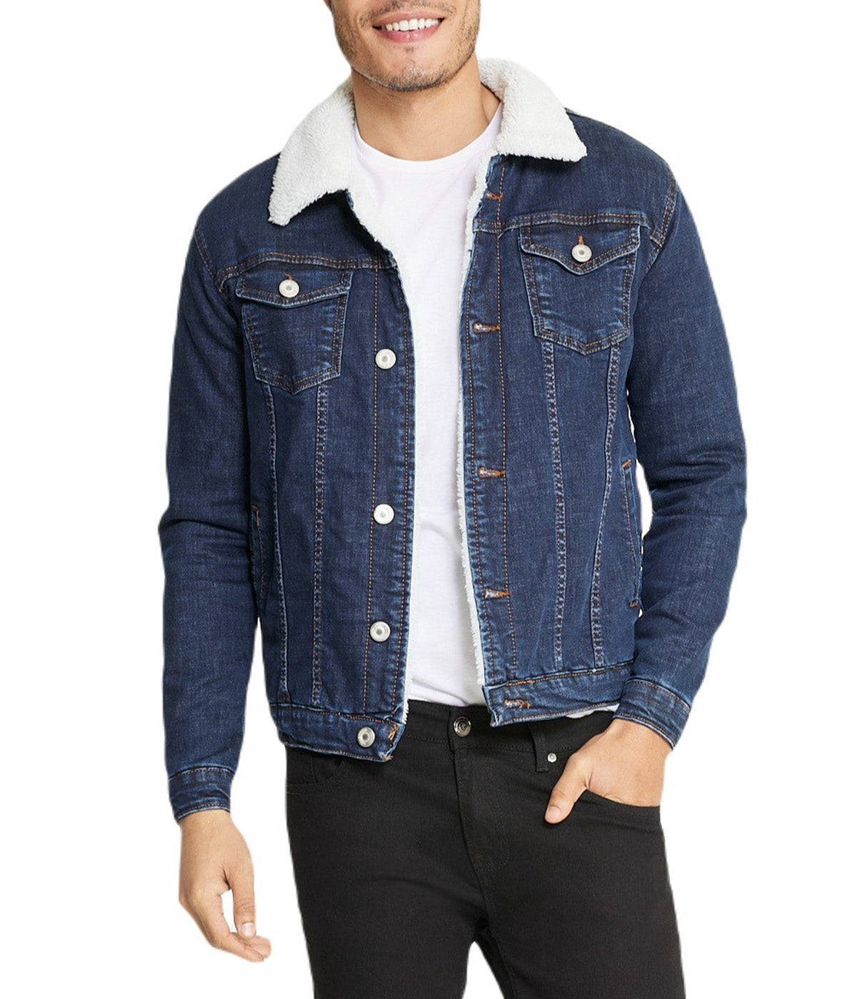  i8 Excel Sherpa Collar Dark Blue Denim Jacket - Blue - Bonton