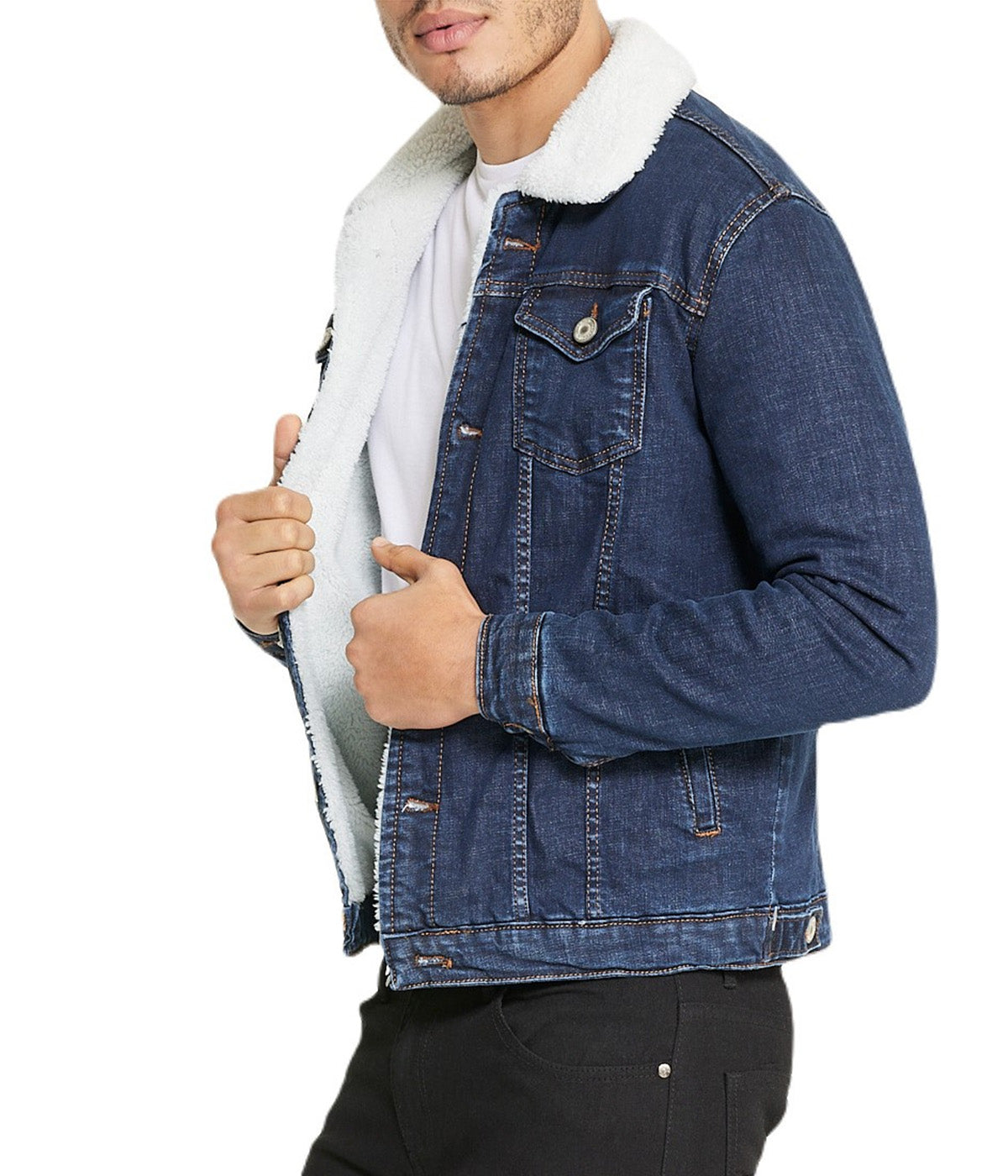  i8 Excel Sherpa Collar Dark Blue Denim Jacket - Blue - Bonton