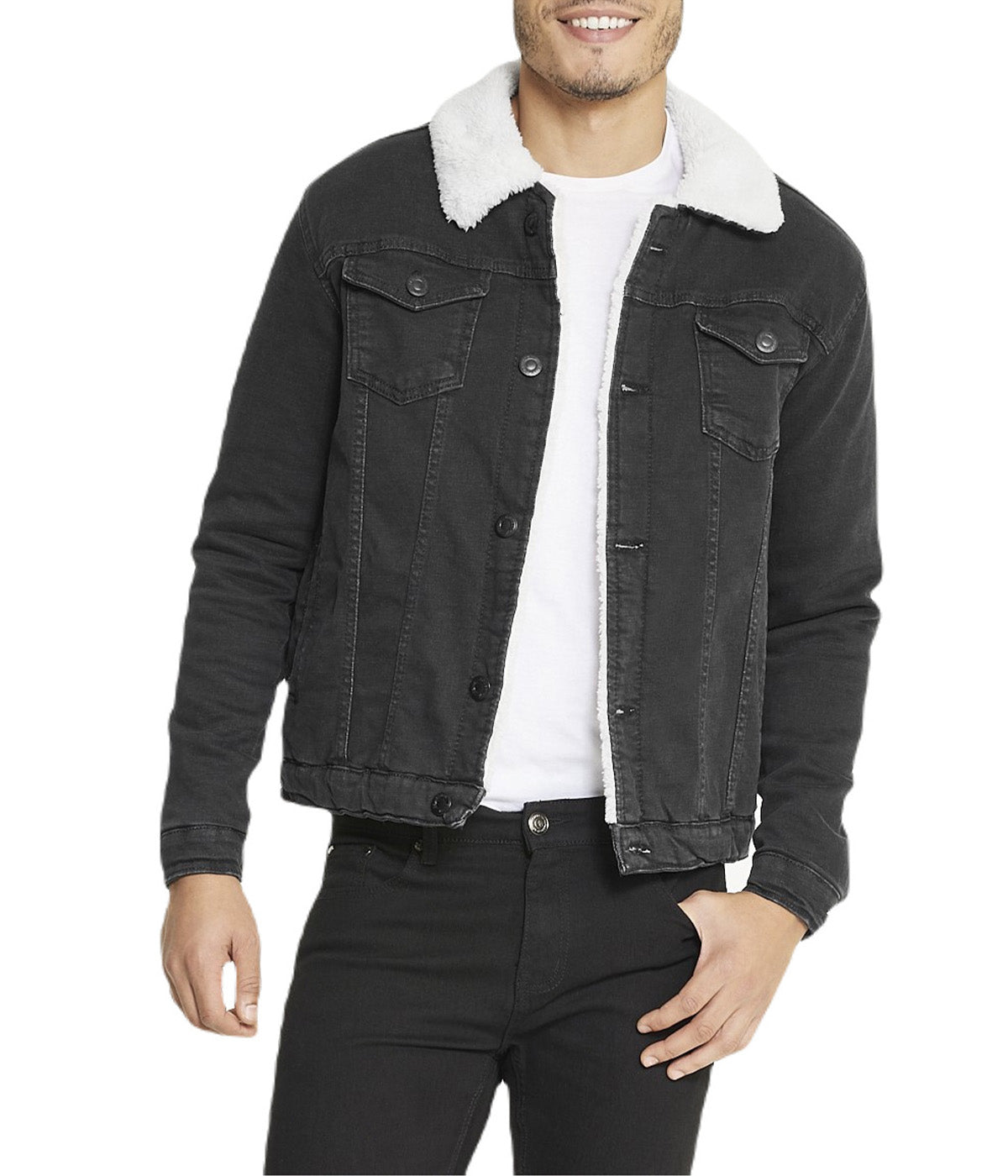  i8 Excel Sherpa Collar Black Denim Jacket - Black - Bonton