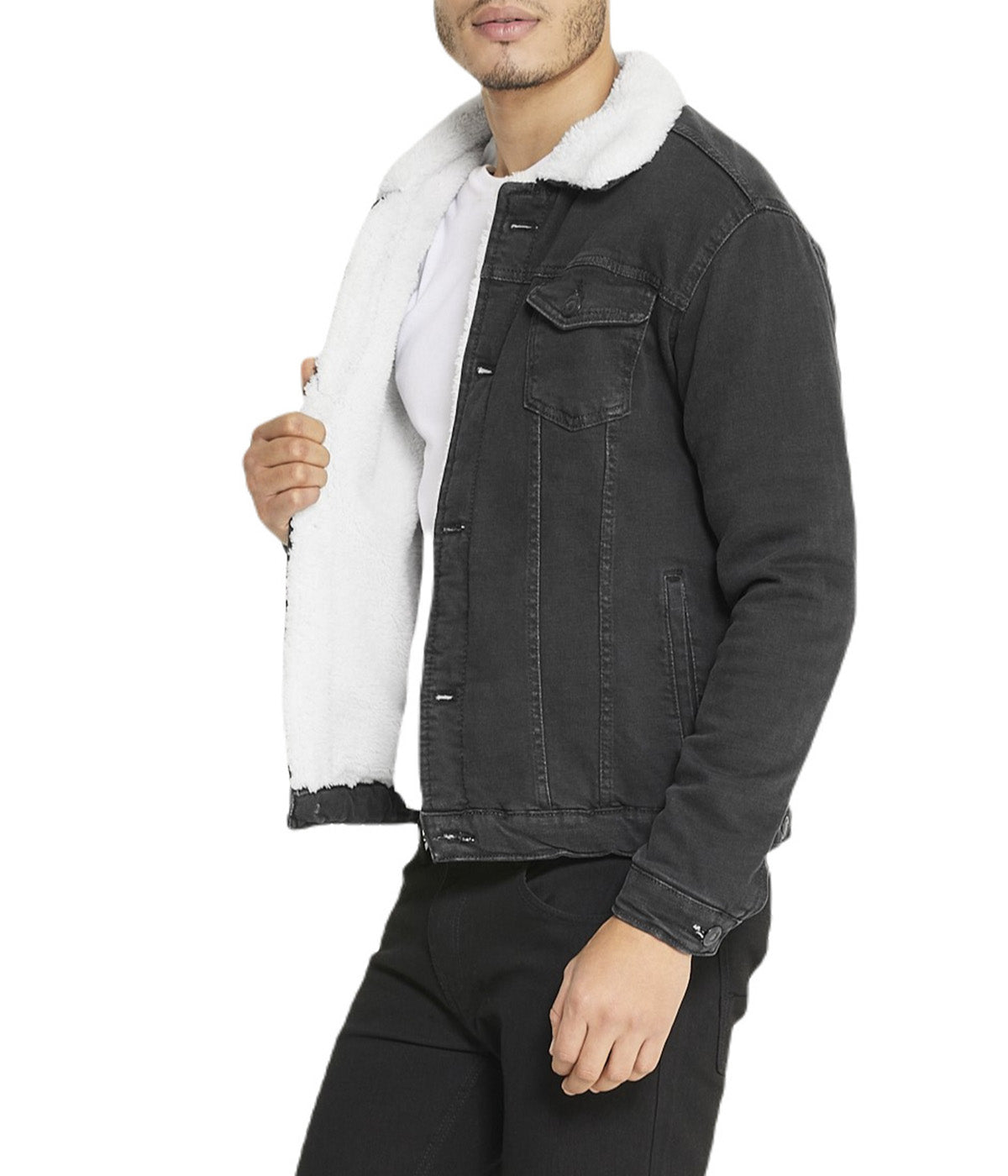  i8 Excel Sherpa Collar Black Denim Jacket - Black - Bonton