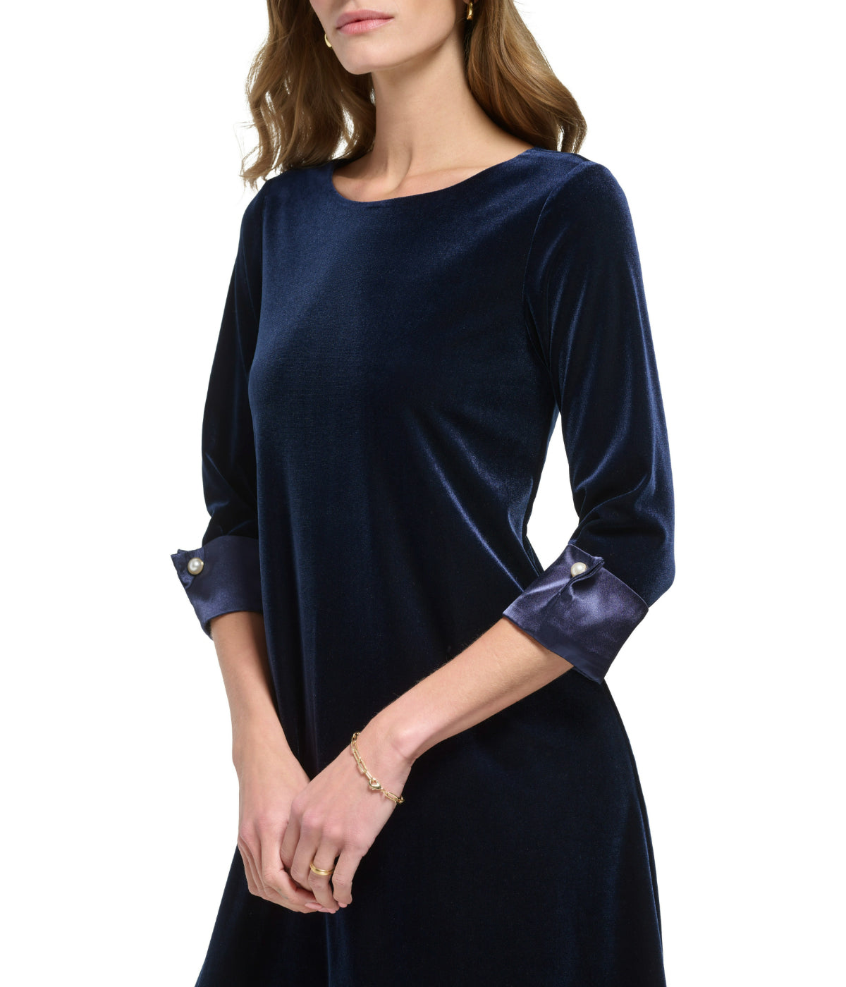  Jessica Howard 1 Pc 3/4 Cuff Sleeve Trap Velvet/Satin Dress Navy - Navy - Bonton
