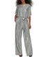  Jessica Howard 1Pc Dolman Sleeve Blouson Jumpsuit W/ Tie Sash Silver - Silver - Bonton