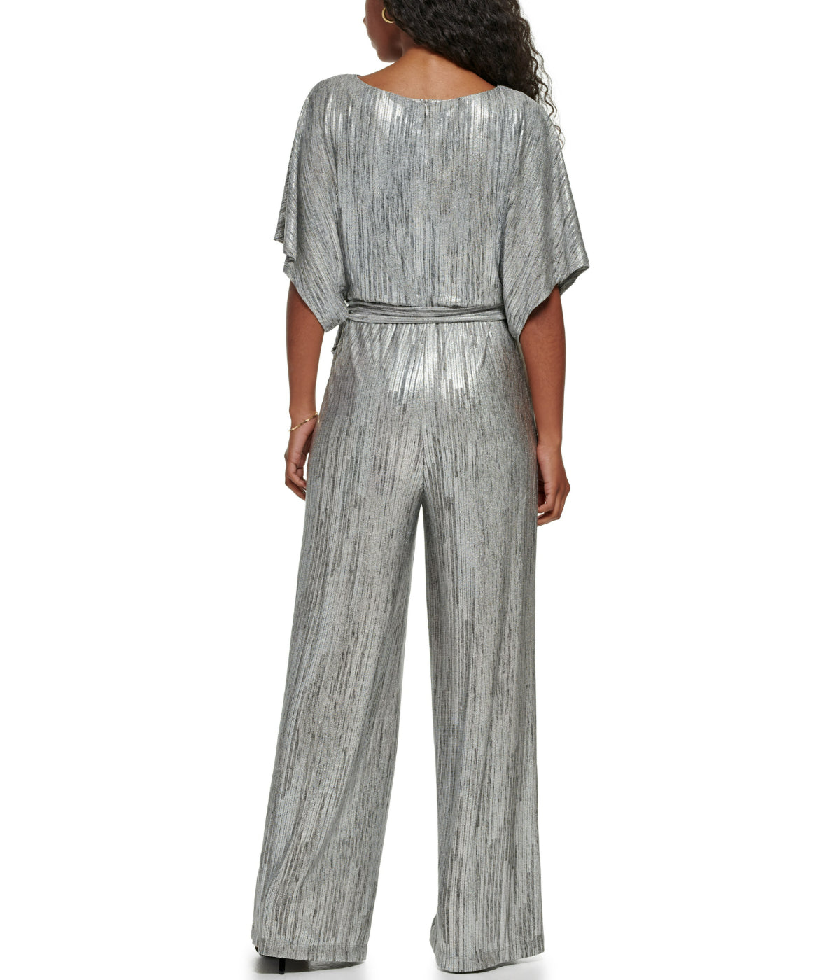  Jessica Howard 1Pc Dolman Sleeve Blouson Jumpsuit W/ Tie Sash Silver - Silver - Bonton