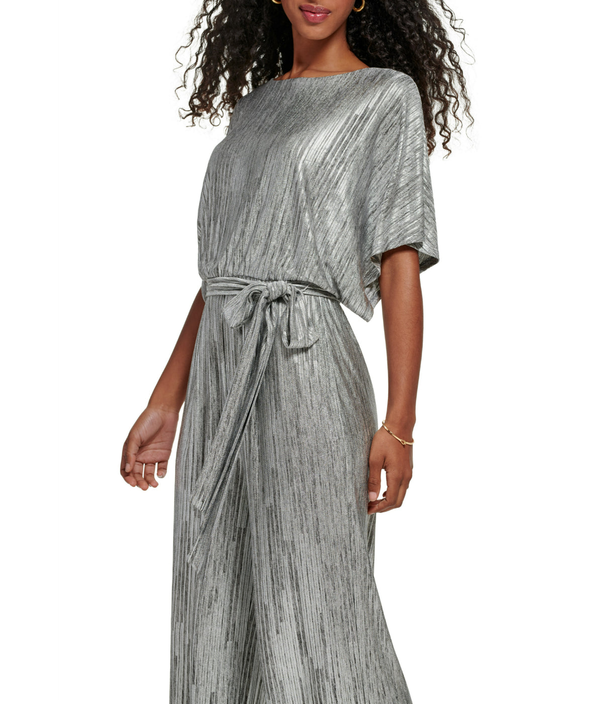  Jessica Howard 1Pc Dolman Sleeve Blouson Jumpsuit W/ Tie Sash Silver - Silver - Bonton