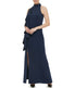  Jessica Howard 1Pc Sleeveless Mock Neck Cascade Ruffle Gown W/ Slit At Hem Navy - Navy - Bonton