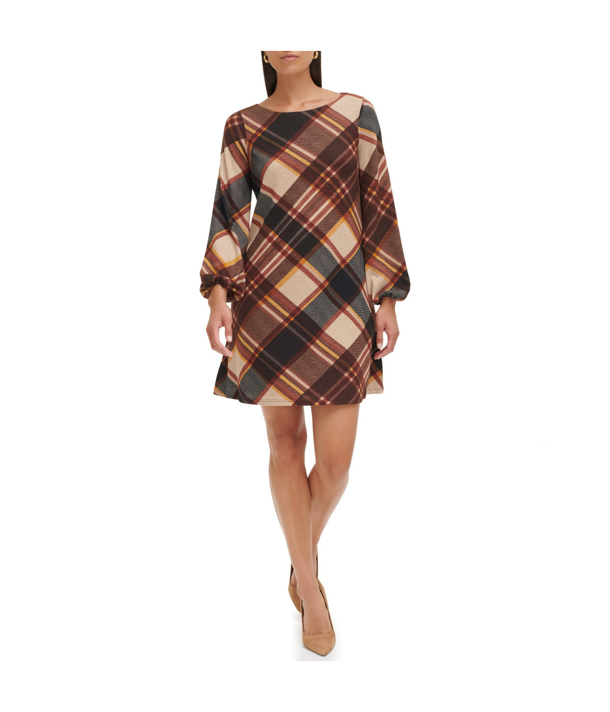  Jessica Howard 1Pc Puff Sleeve Trap Knit Melange Plaid Rust - Rust - Bonton
