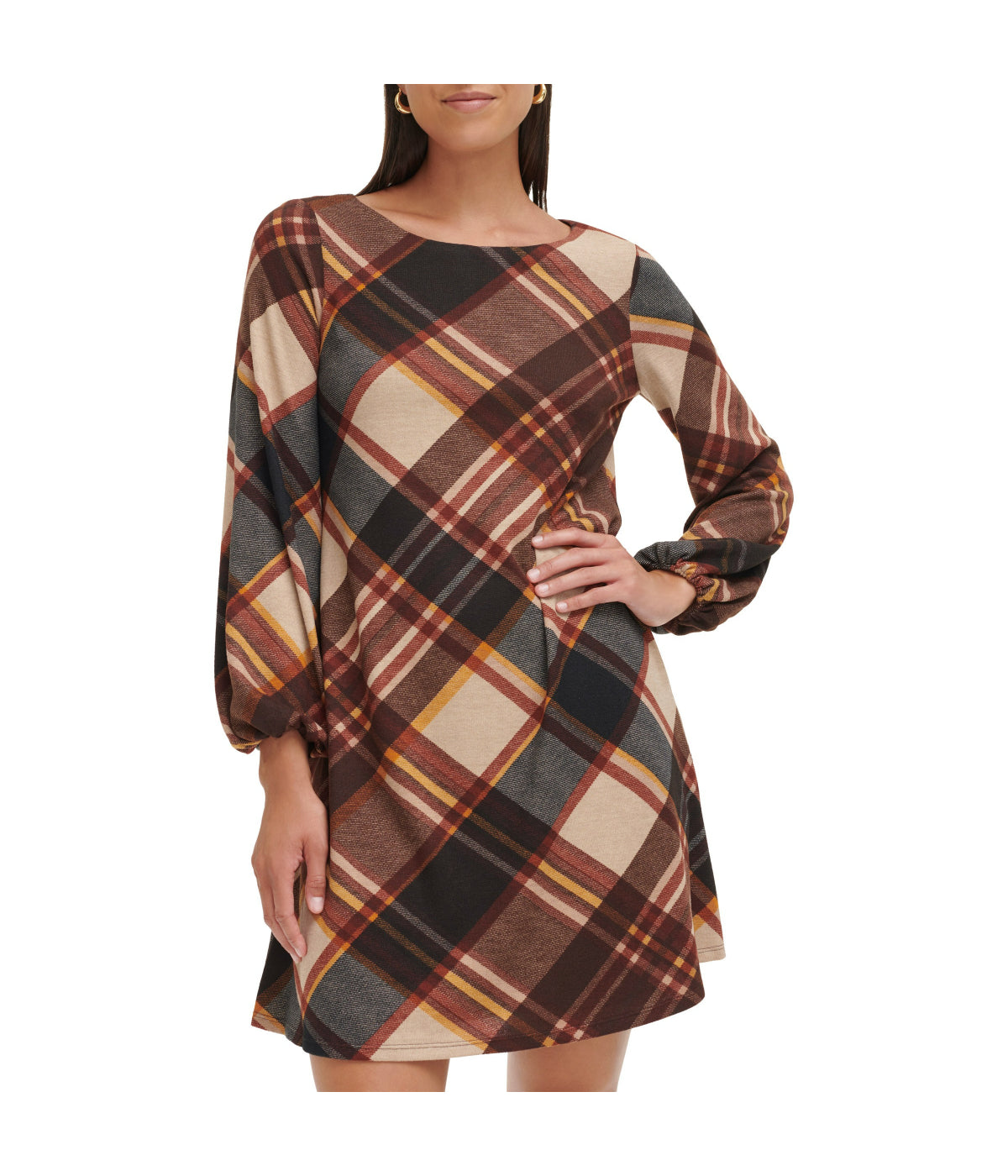  Jessica Howard 1Pc Puff Sleeve Trap Knit Melange Plaid Rust - Rust - Bonton