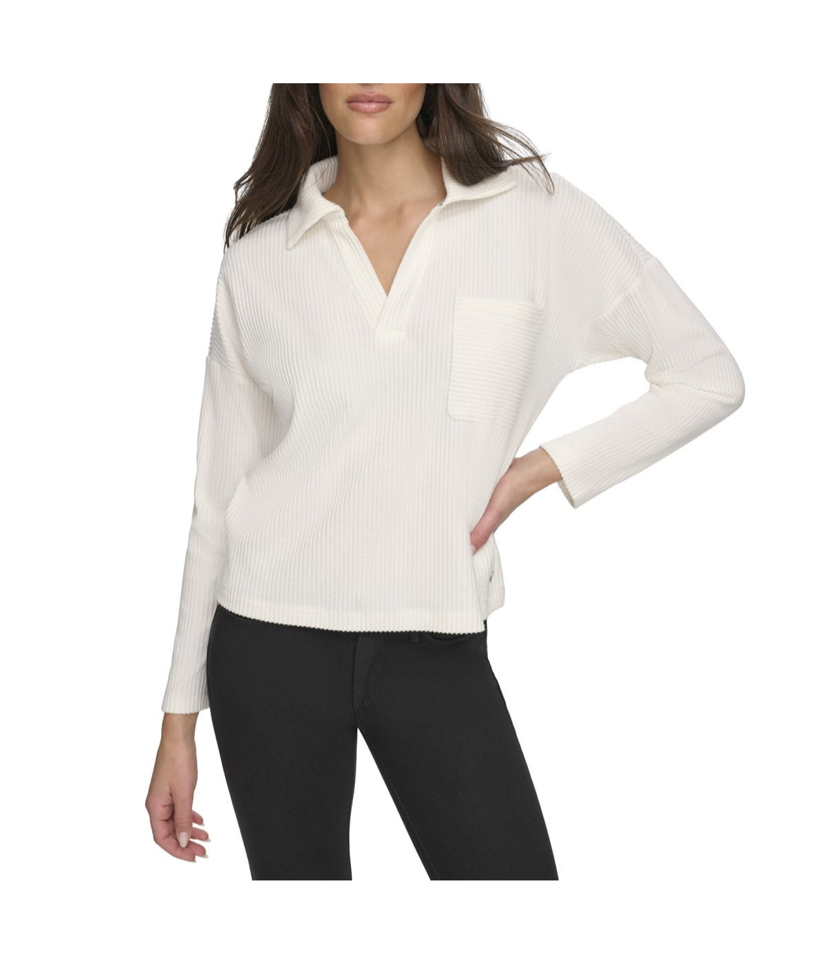  Andrew Marc Andrew Marc Women's Brushed Rib Polo Top Cream - Cream - Bonton