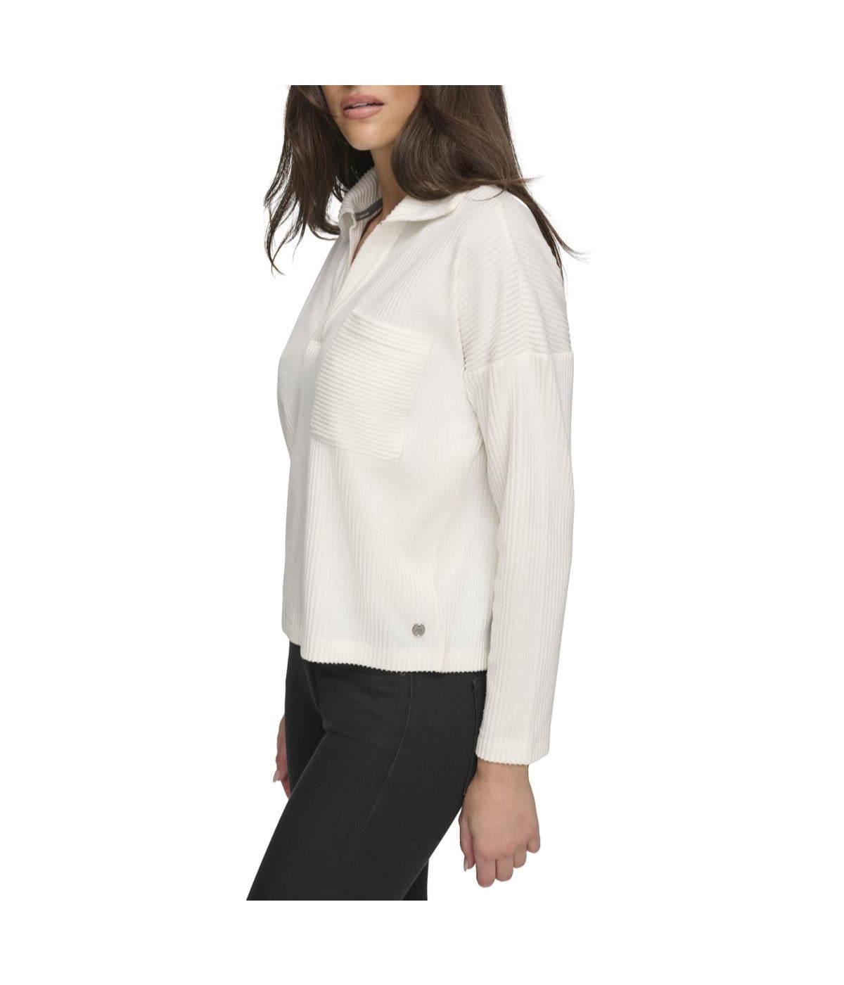  Andrew Marc Andrew Marc Women's Brushed Rib Polo Top Cream - Cream - Bonton