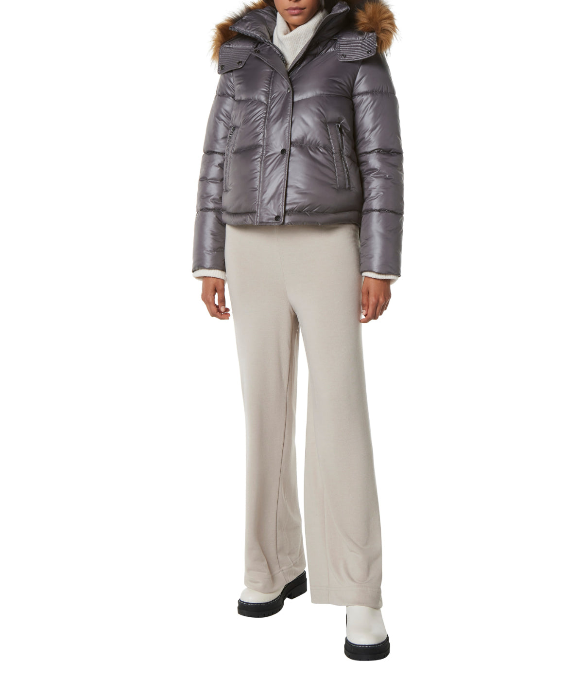  Andrew Marc Minna Faux Down Fill Lacquer Puffer Pavement - Pavement - Bonton