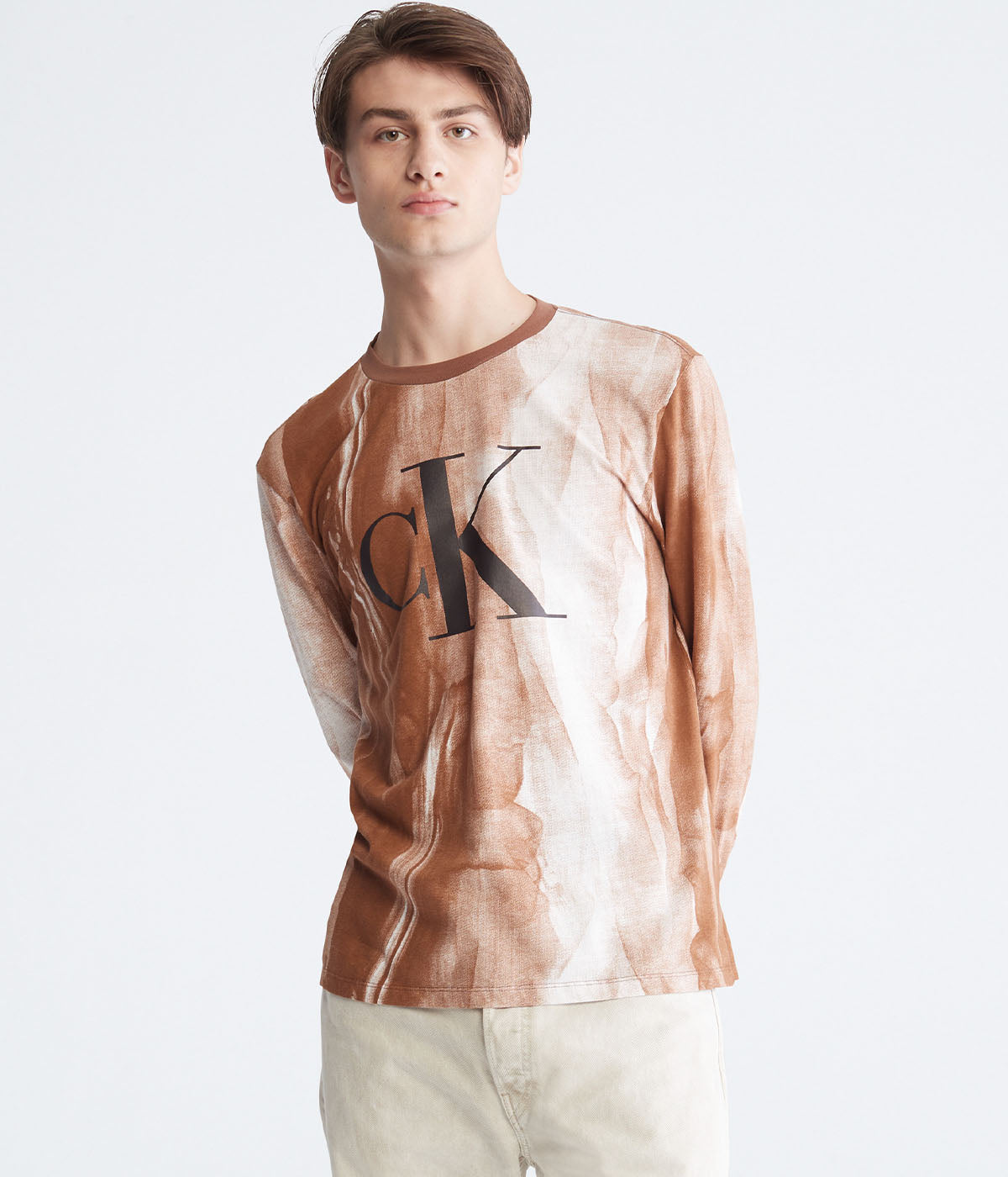  Calvin Klein Long Sleeves Aop Monogram Crew Tee - Aztec - Bonton