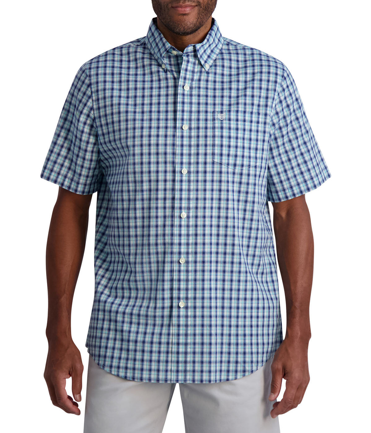  Chaps Chaps Men's Short Sleeve Recycled Poly Stretch Woven Shirt - Coastal Blue - Bonton