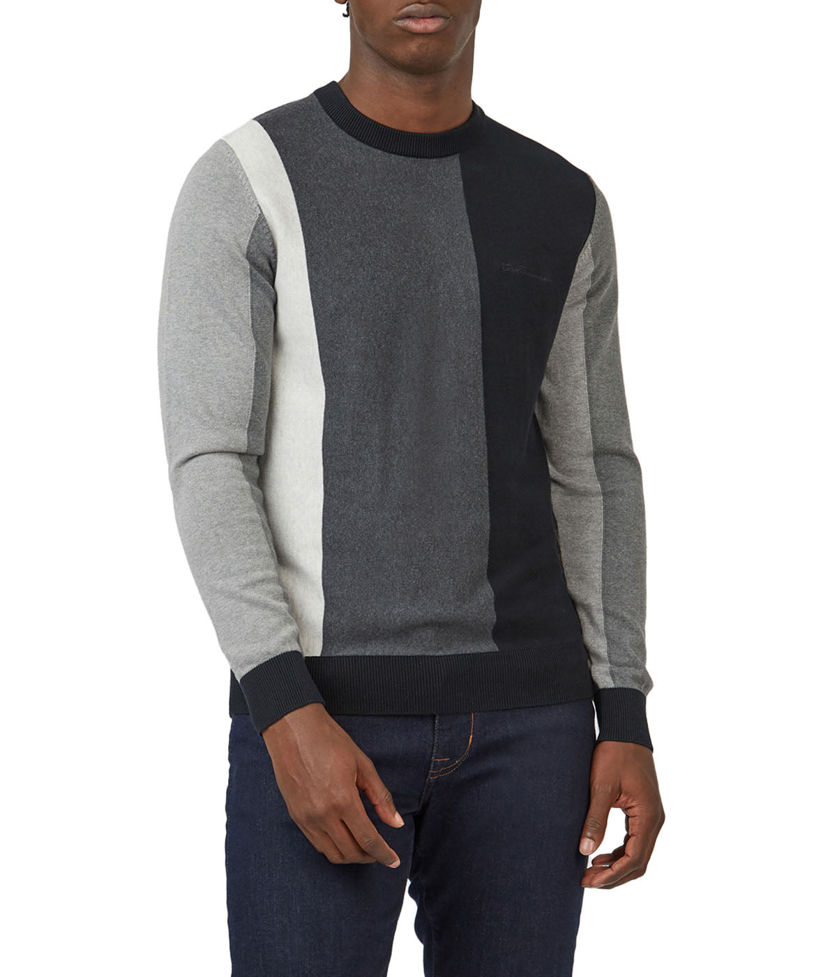  Ben Sherman Vertical Stripe Crew Neck Jumper - Black - Bonton